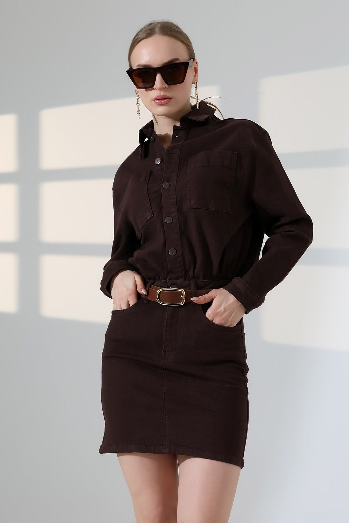 Rochie Denim Mini cu Nasturi 3027