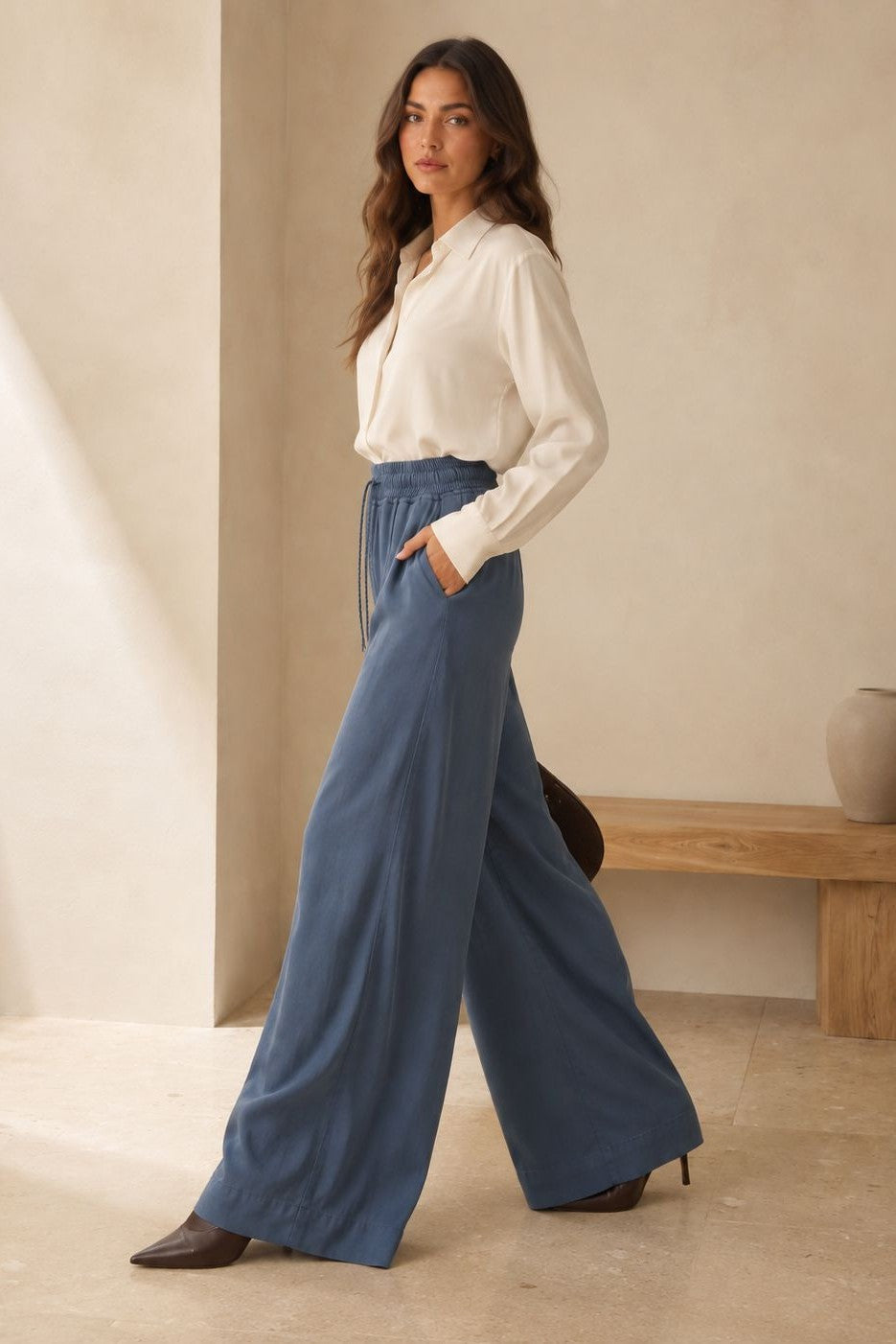 Pantaloni Palazzo cu Elastic 7150