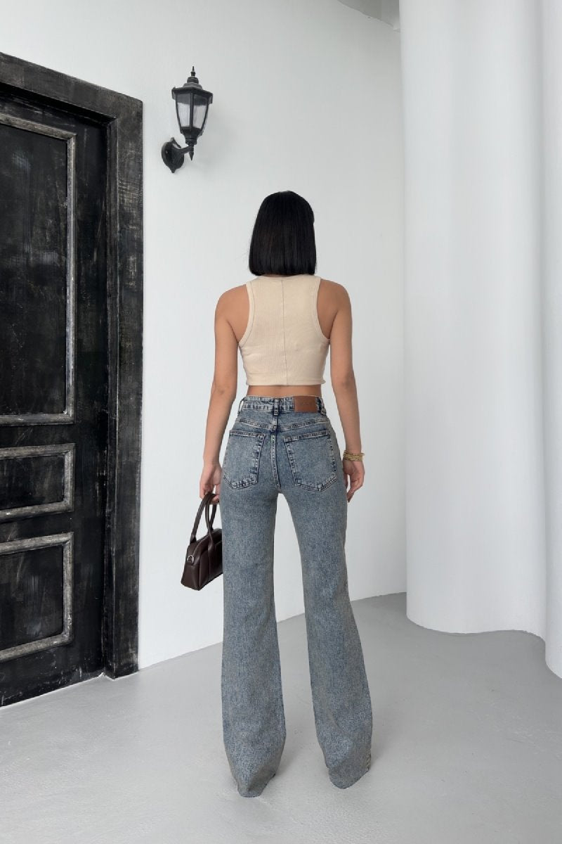 Kesik Paça Straight Fit Kot Pantolon 7070