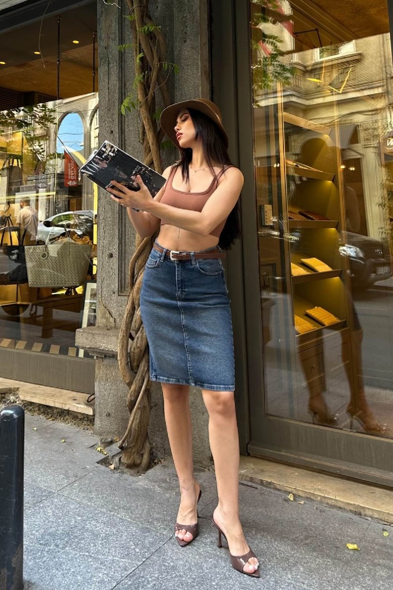 Fustă Denim Lungime Medie 1039