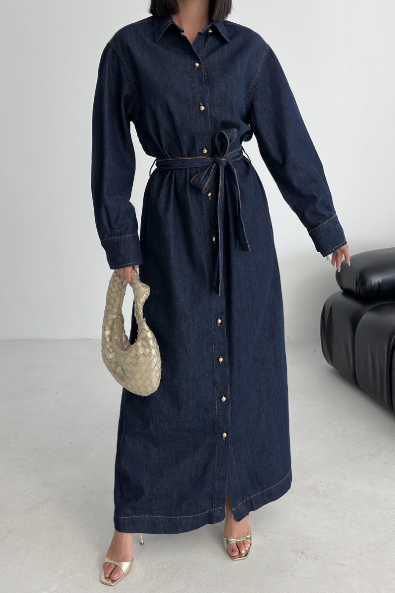 Rochie Denim Clasica Lunga cu Nasturi 3034