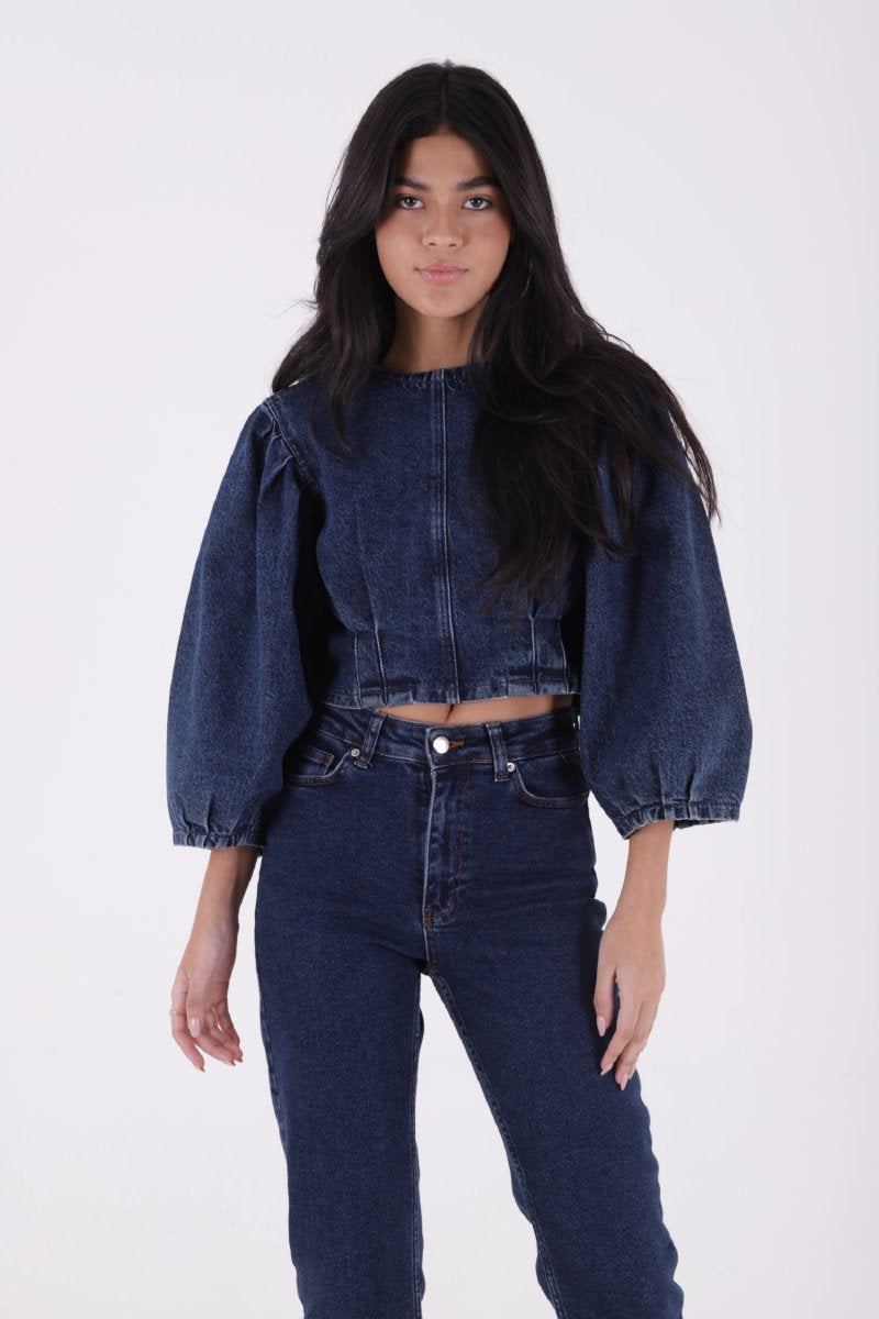 Pantaloni Denim Mom Fit cu Crac fara Cusaturi 764