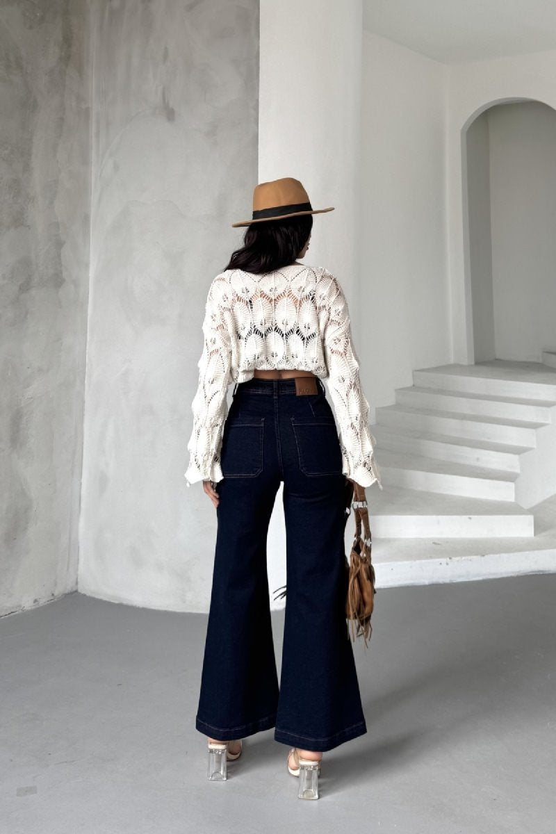 Pantalon Denim Detaliu cu Buzunar Fata 7079
