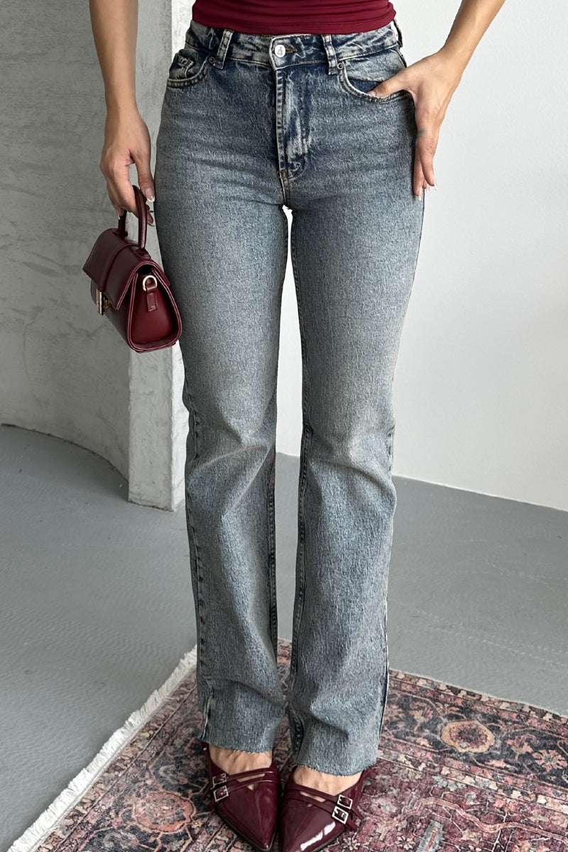 Kesik Paça Straight Fit Kot Pantolon 7114