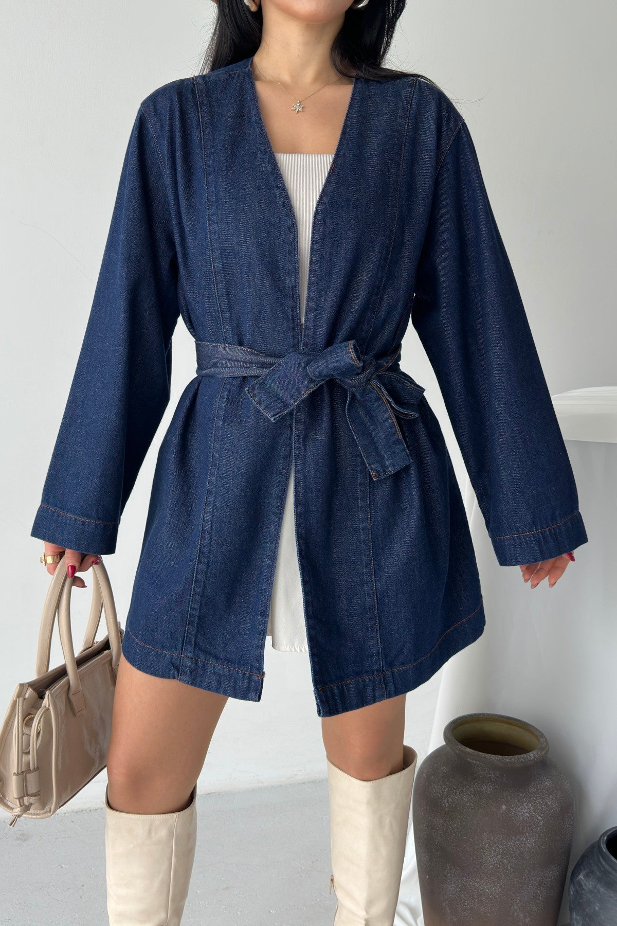 Kuşak Bağlamalı Oversize Ceket 6246