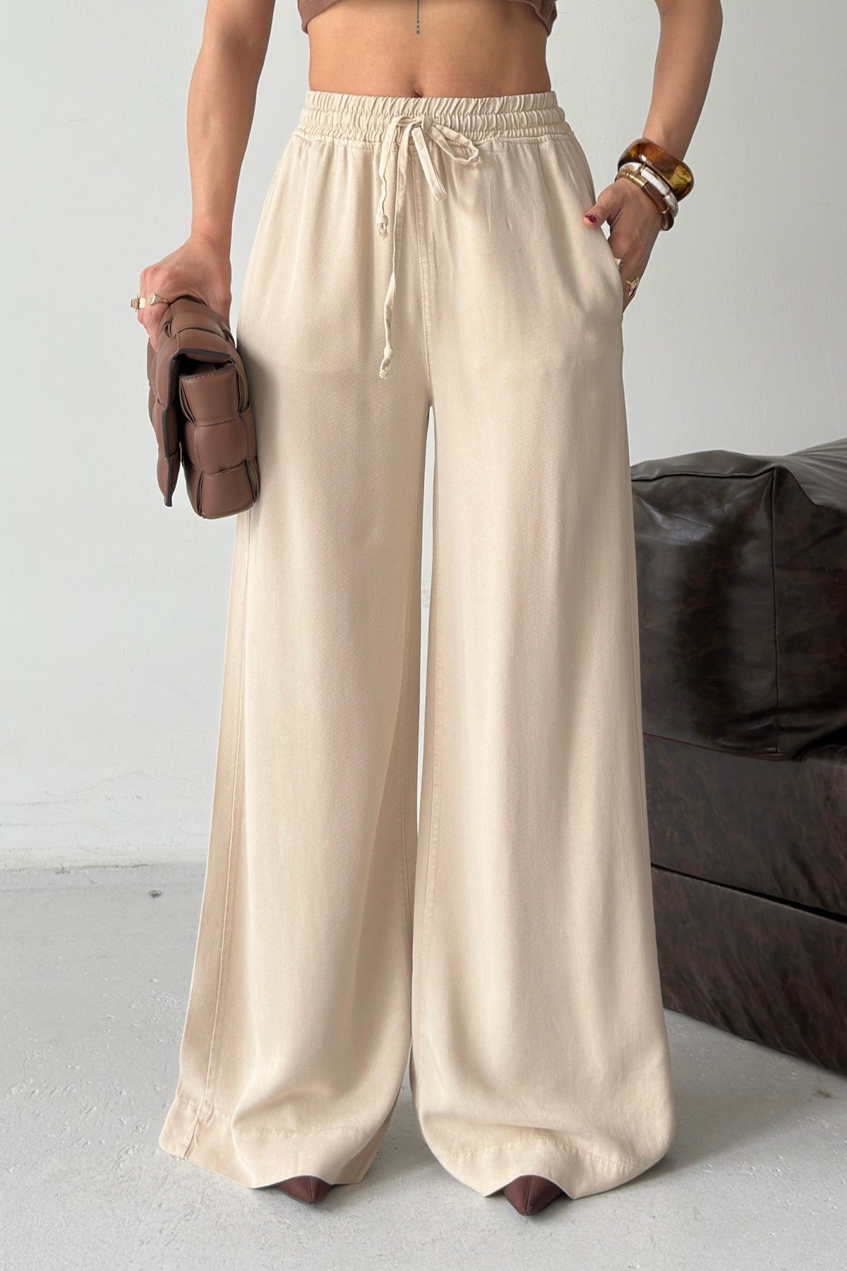 Pantaloni Palazzo cu Talie Elastică 7150