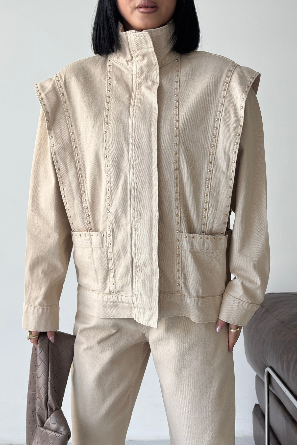 Jachetă Denim Detaliu cu Fermoar 6253