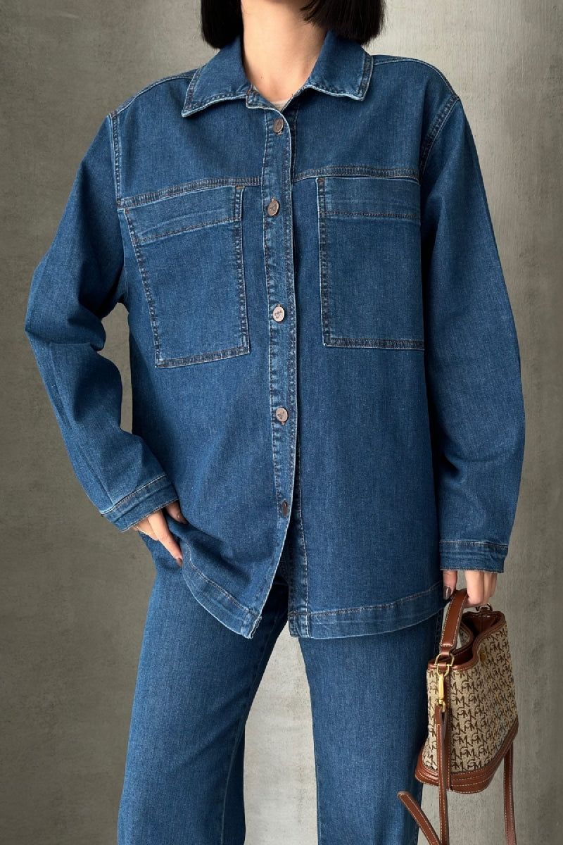 Cămașă Denim cu Buzunare 6097