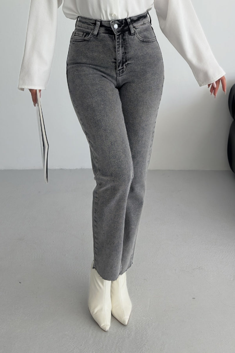 Pantaloni Denim Mom Fit cu Crac fara Cusaturi 764
