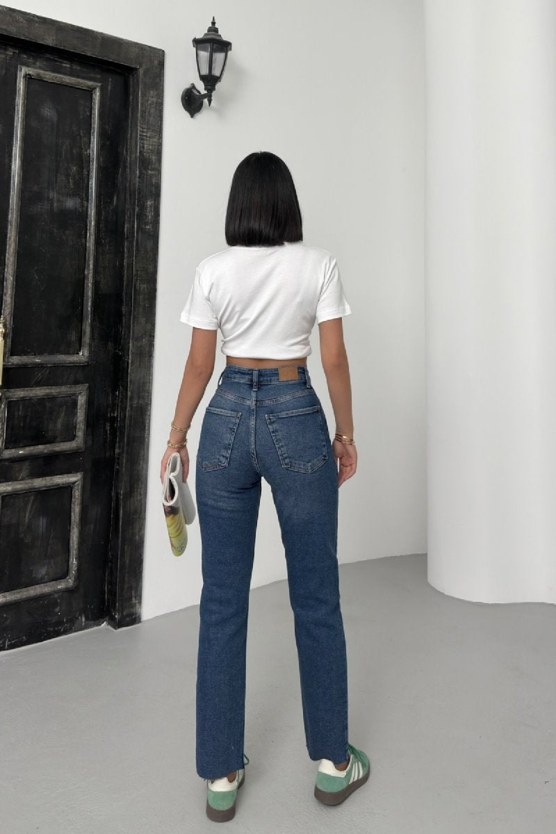 Pantaloni Denim Mom Fit cu Crac fara Cusaturi 764