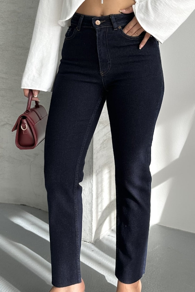 Pantaloni Denim Mom Fit cu Crac fara Cusaturi 764