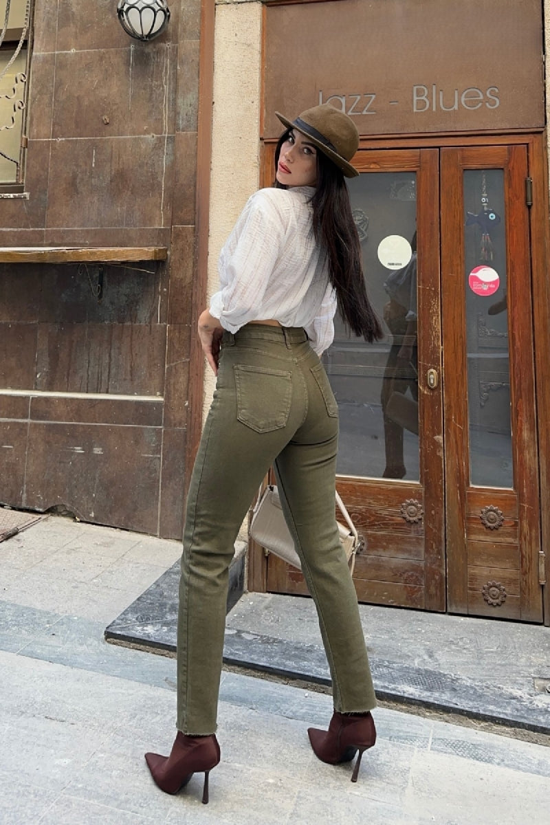 Pantaloni Denim Mom Fit cu Crac fara Cusaturi 764