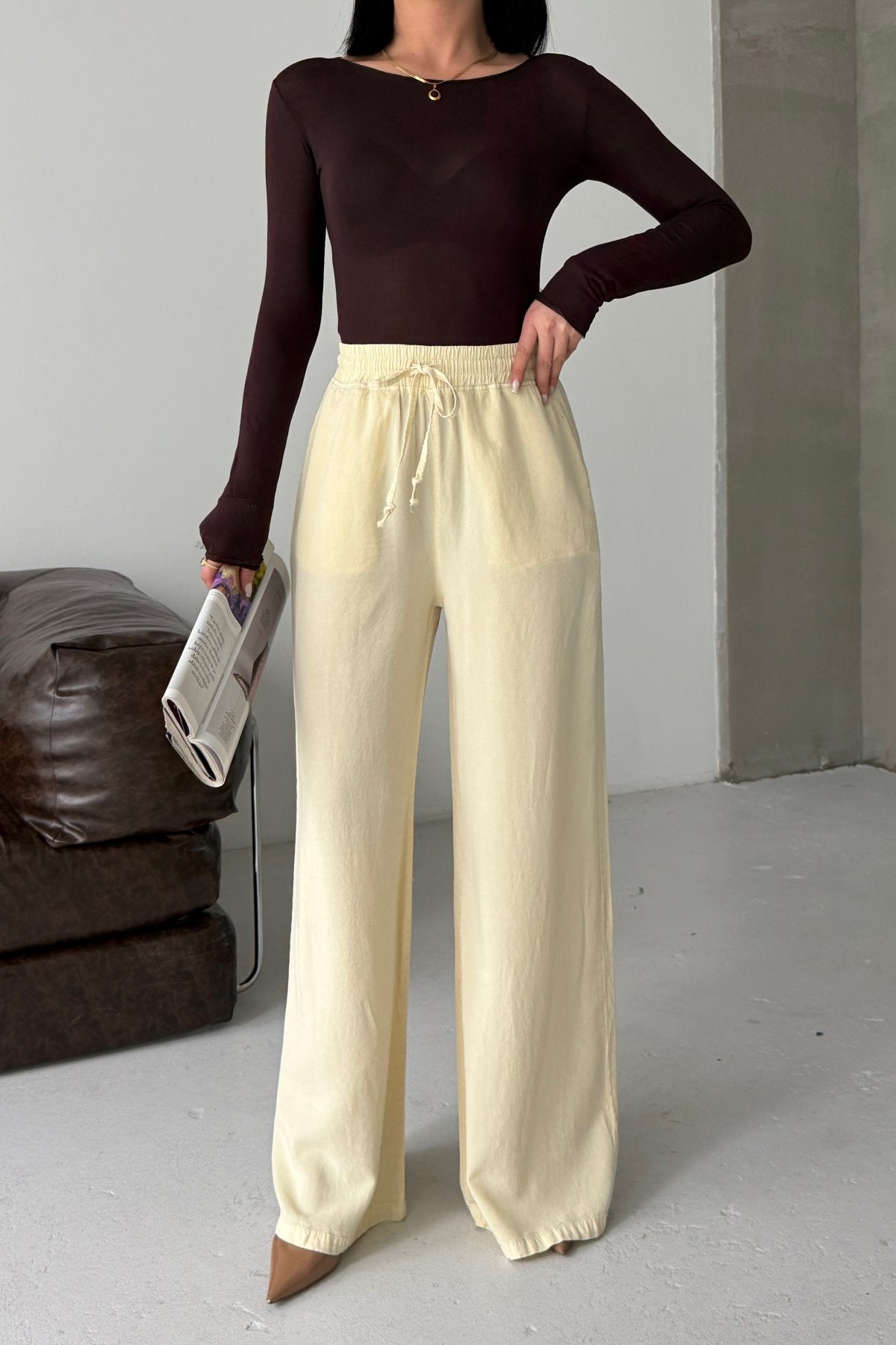 Pantaloni Palazzo cu Talie Elastica HS708