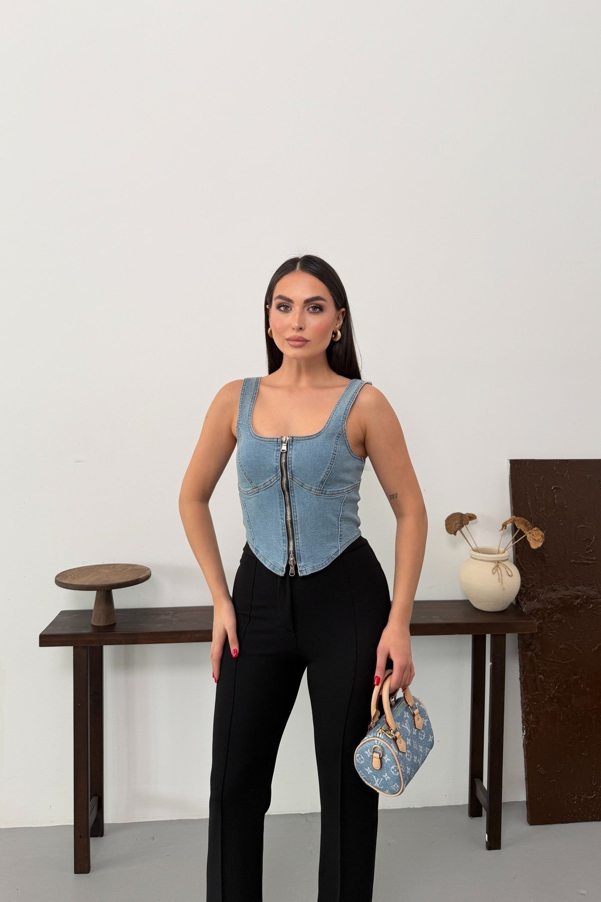 Bustier Denim cu Fermoar 411