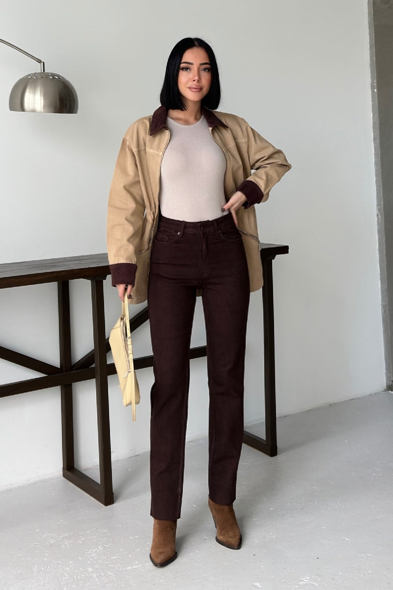 Pantalon Denim Mom Fit cu Detaliu Banda 7111