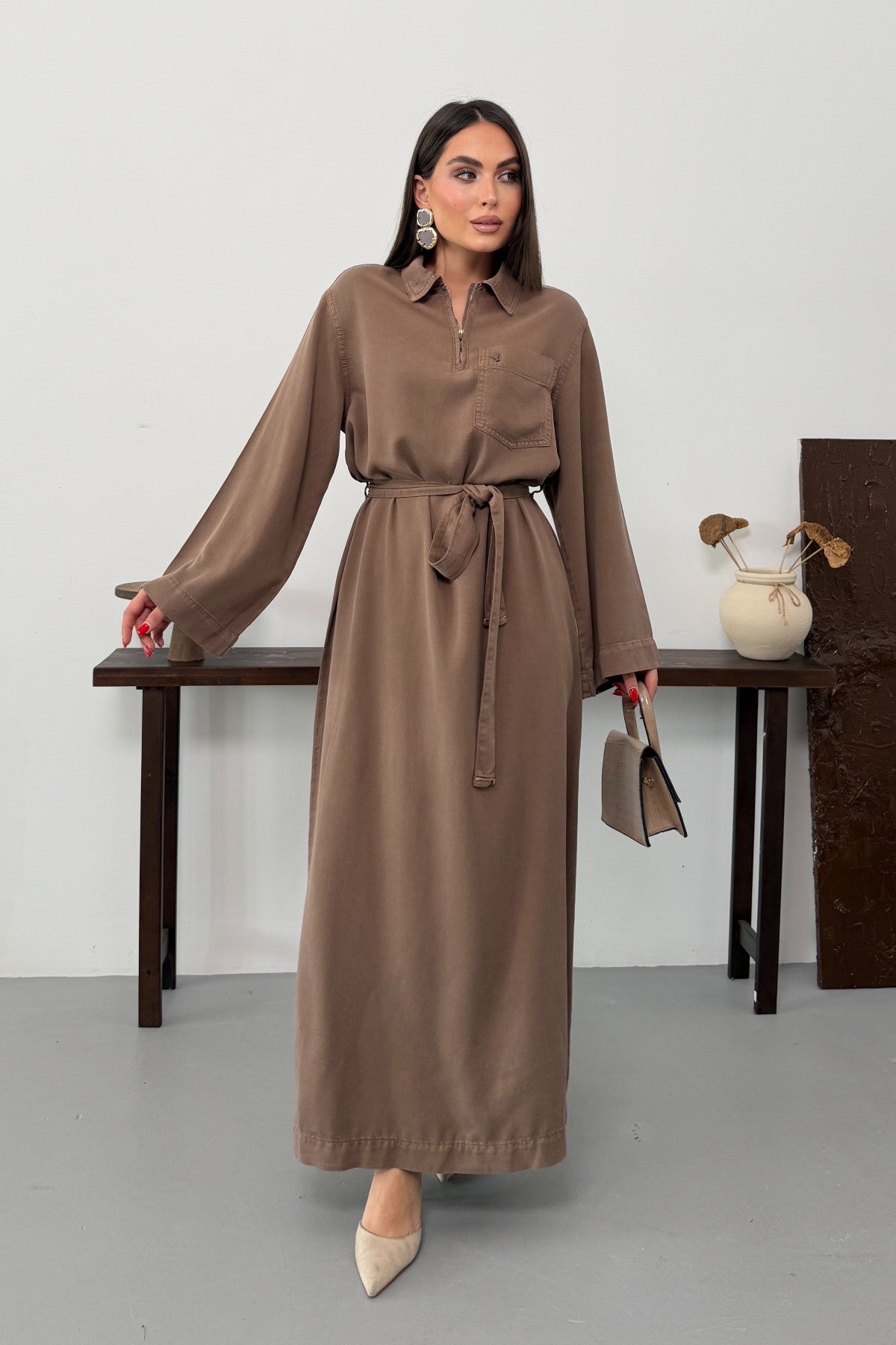 Rochie Denim Lunga cu Curea 3035