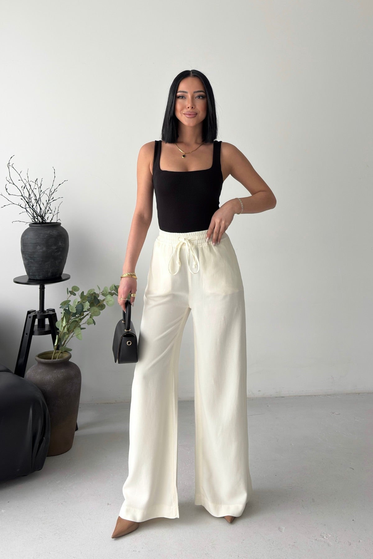 Pantaloni Palazzo cu Talie Elastică 7150