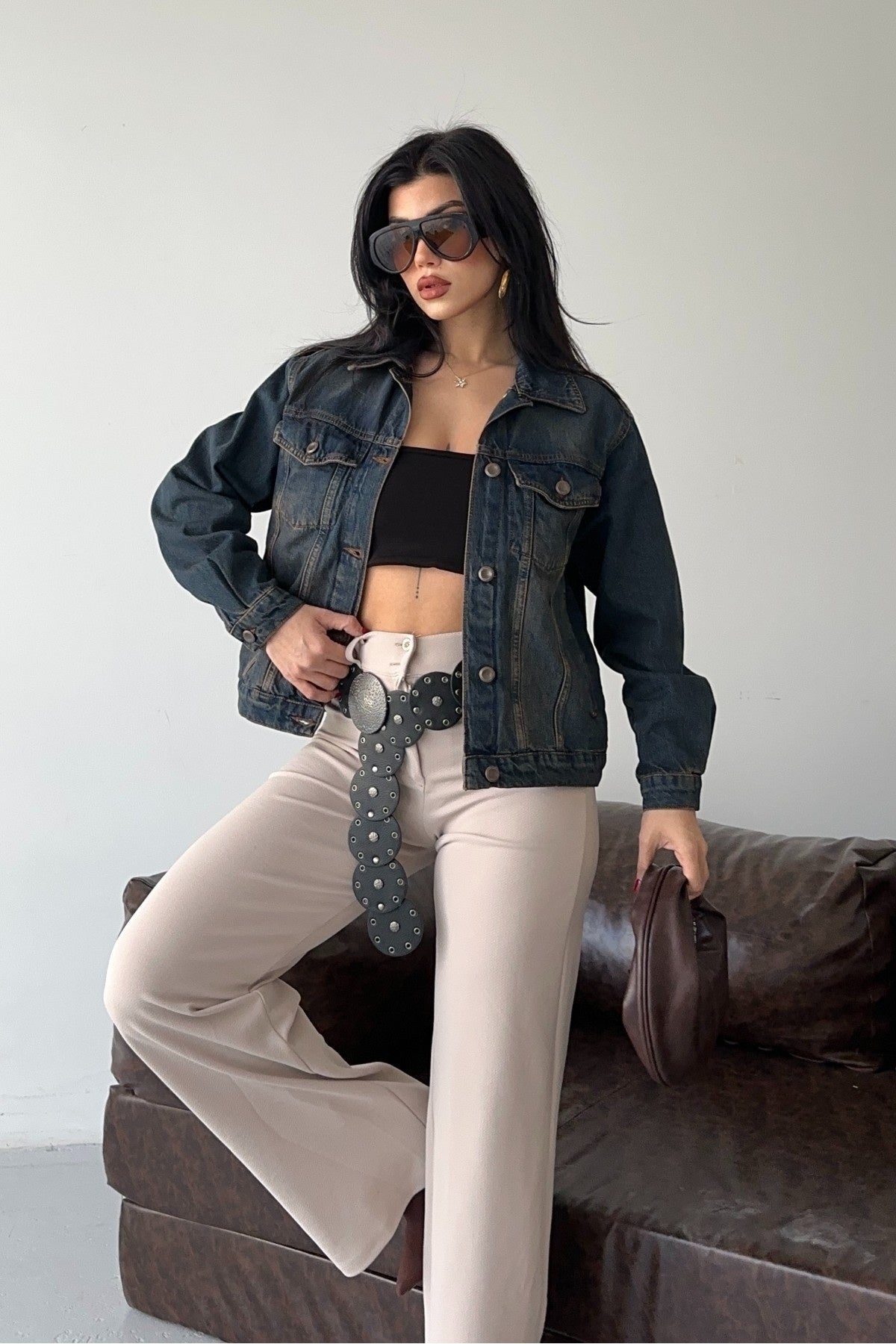 Jachetă Denim cu Guler Clasic, Buzunare și Butoane 6081