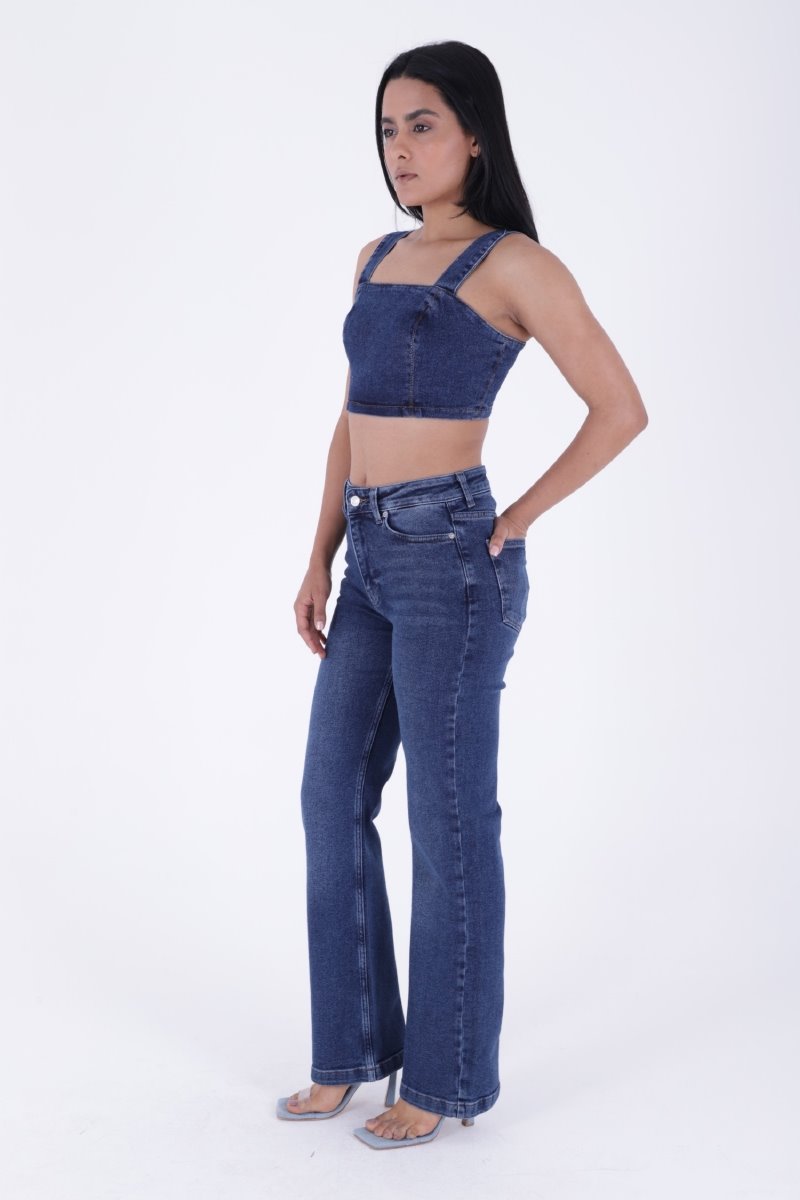 Pantalon Denim Relax Larg cu Cusaturi 7026