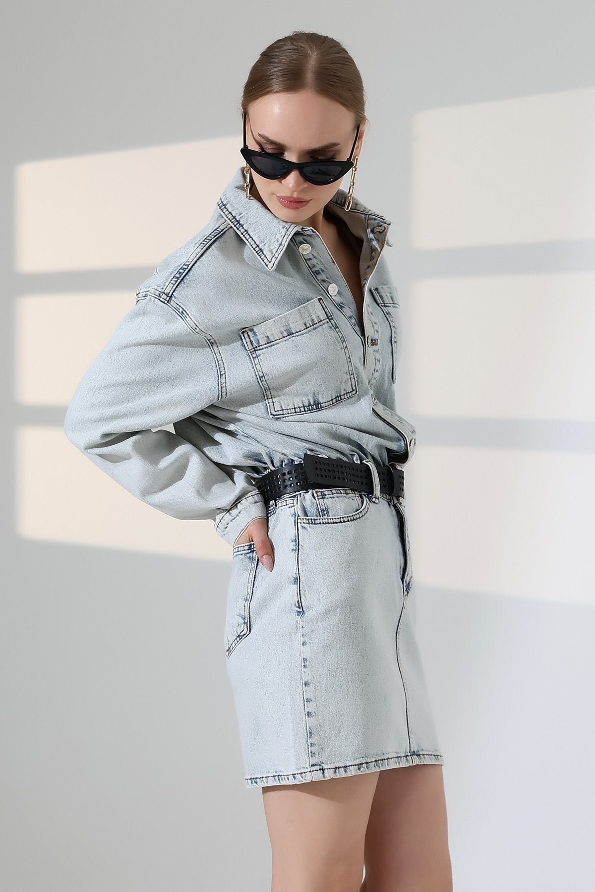 Rochie Denim Mini cu Nasturi 3027