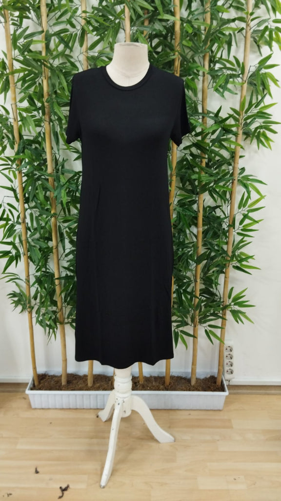 Women's Loose-fitting Viscose Dress with Slit Detail, Short Sleeve, 32713