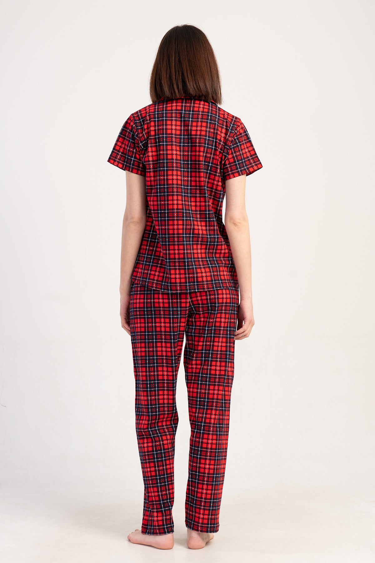 Pijama pentru femei P.SUPREM, guler, mânecă scurtă, cu nasturi pe toată lungimea, tiv oval, cu buzunare - NARCICEK
