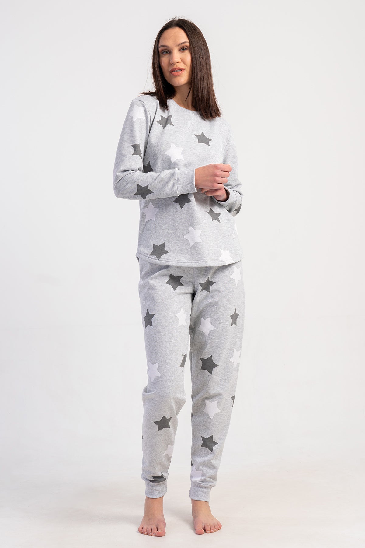 SET PIJAMALE DAMĂ DIN BUMBAC, 2 FIRE, MĂRIME XXL, GÂT ROTUND, MÂNECĂ LUNGĂ, TIV OVAL ȘI MANȘETE - ROZ