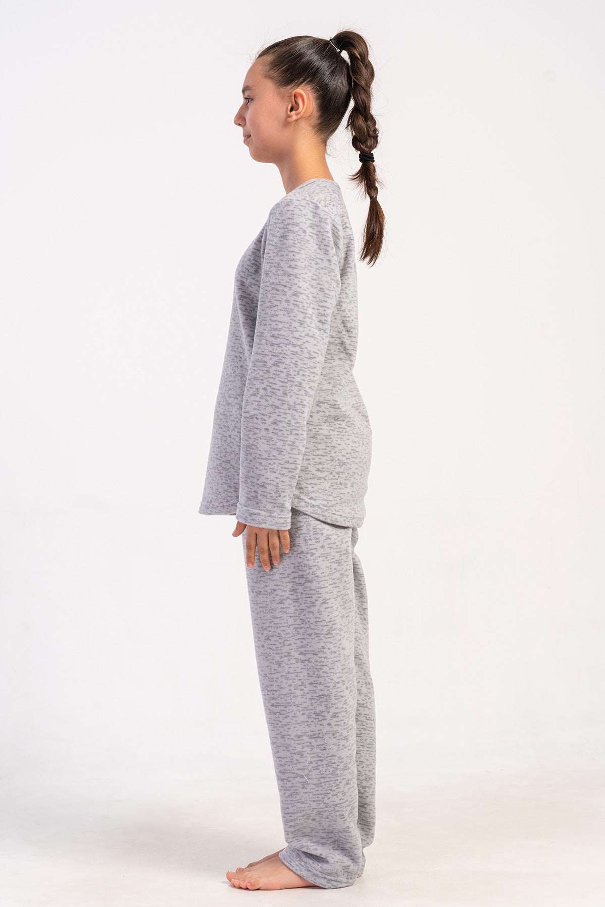 SET PIJAMALE FETITE POLAR GUL ROTUND MANECA LUNGA TIV ROTUND (7-8/13-14) - GRI