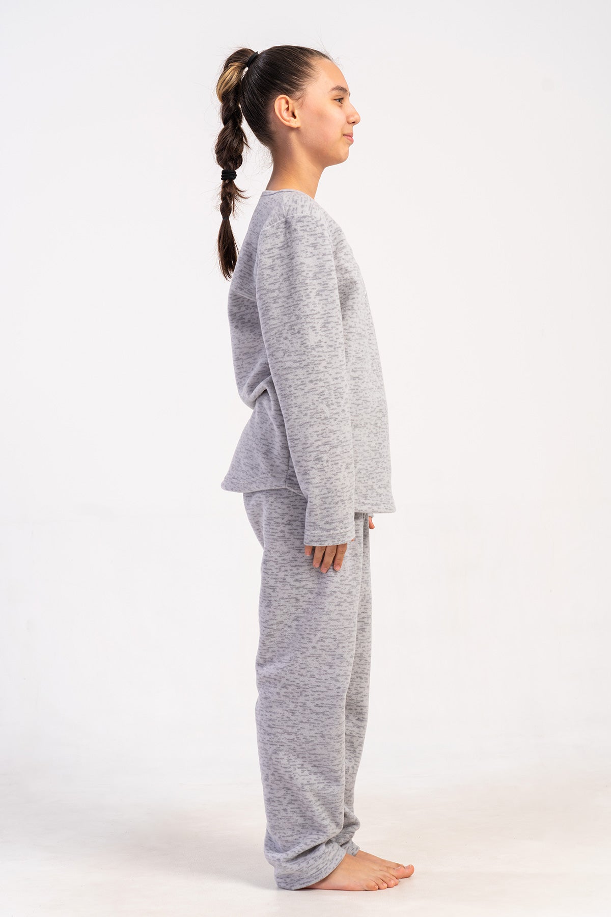 SET PIJAMALE FETITE POLAR GUL ROTUND MANECA LUNGA TIV ROTUND (7-8/13-14) - GRI