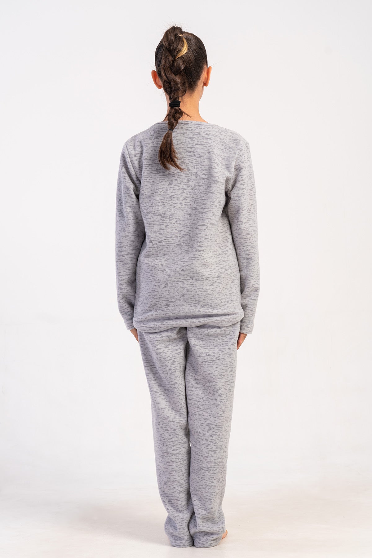 SET PIJAMALE FETITE POLAR GUL ROTUND MANECA LUNGA TIV ROTUND (7-8/13-14) - GRI