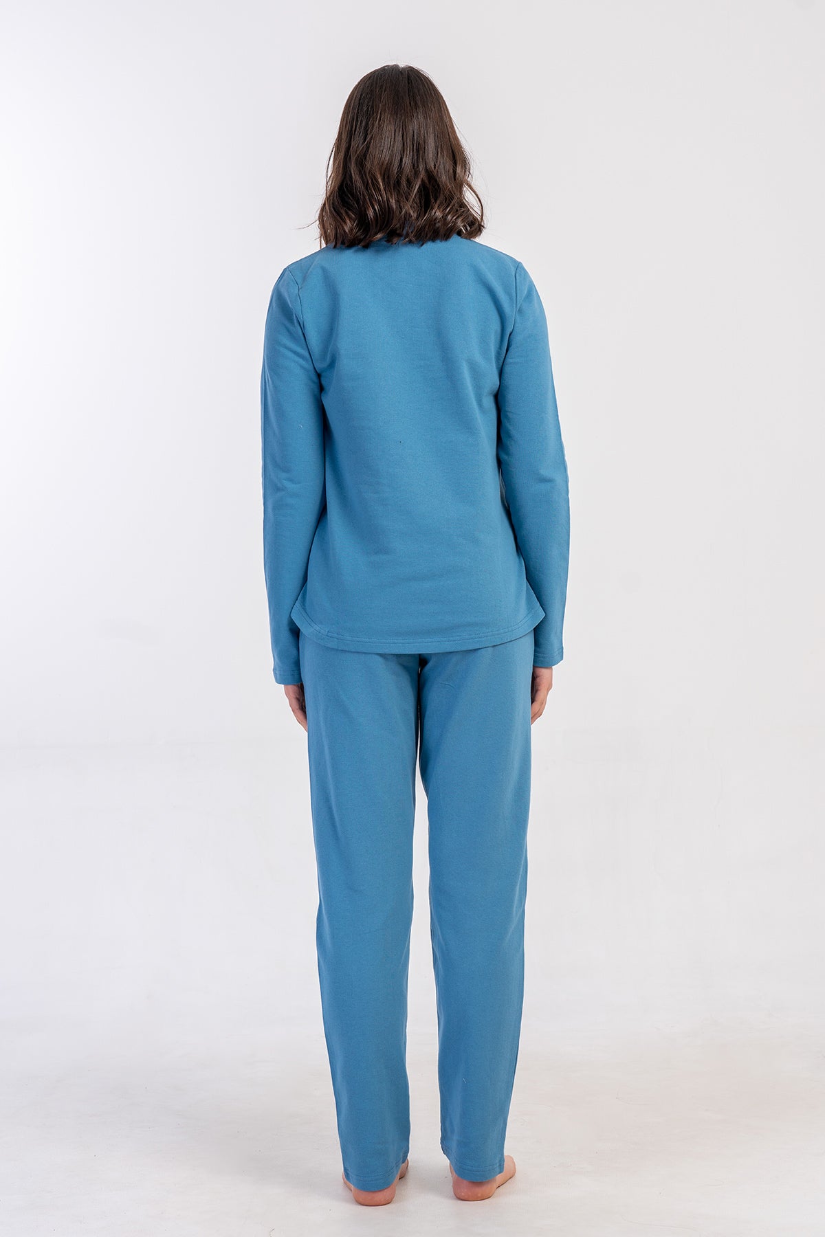 COSTUM DE PIJAMA DAMĂ 2 FIRE XXL, GÂT ROTUND, MÂNECĂ LUNGĂ, TIV OVAL, CU BUZUNARE - ALBASTRU DESCHIS