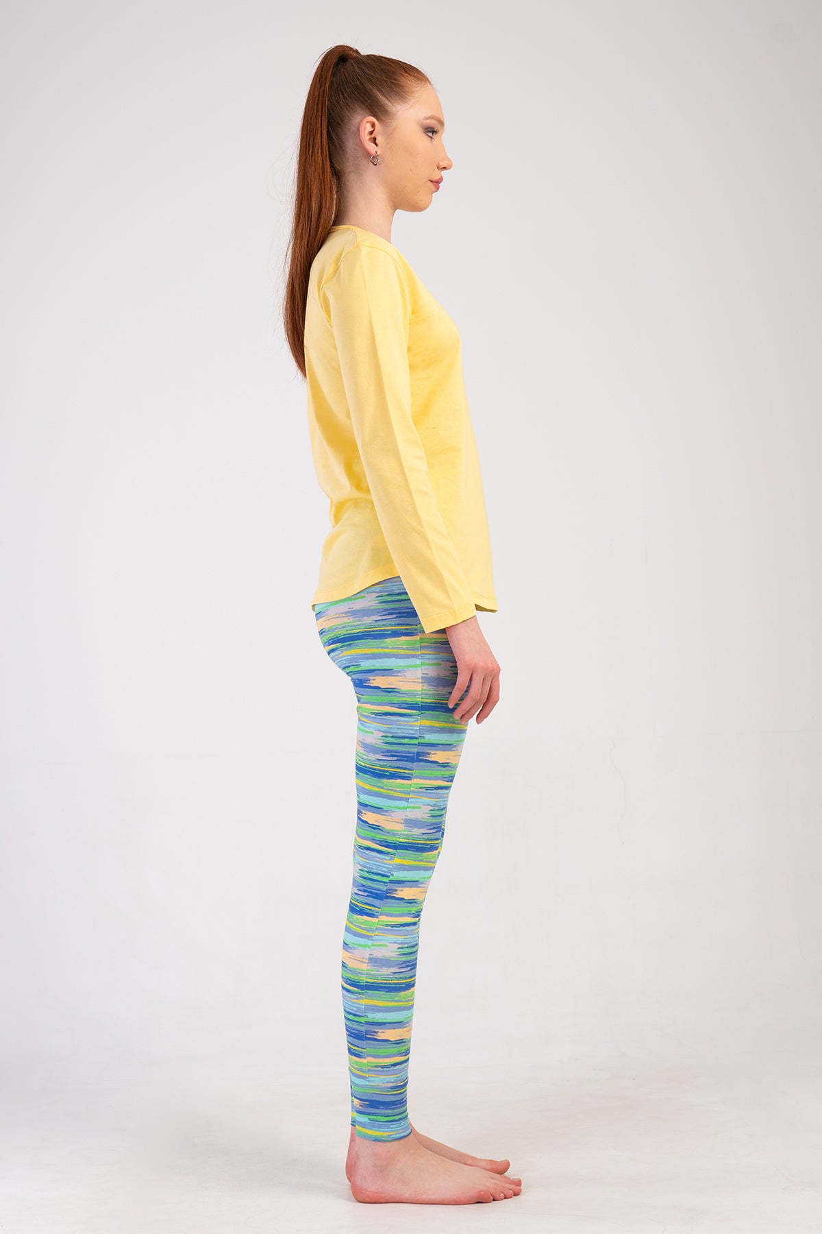 SET PIJAMA DE DAMĂ, COLANȚI, DEDECUP OVAL, MÂNECĂ LUNGĂ, GÂT ROTUND, LYC SUPREM - GALBEN