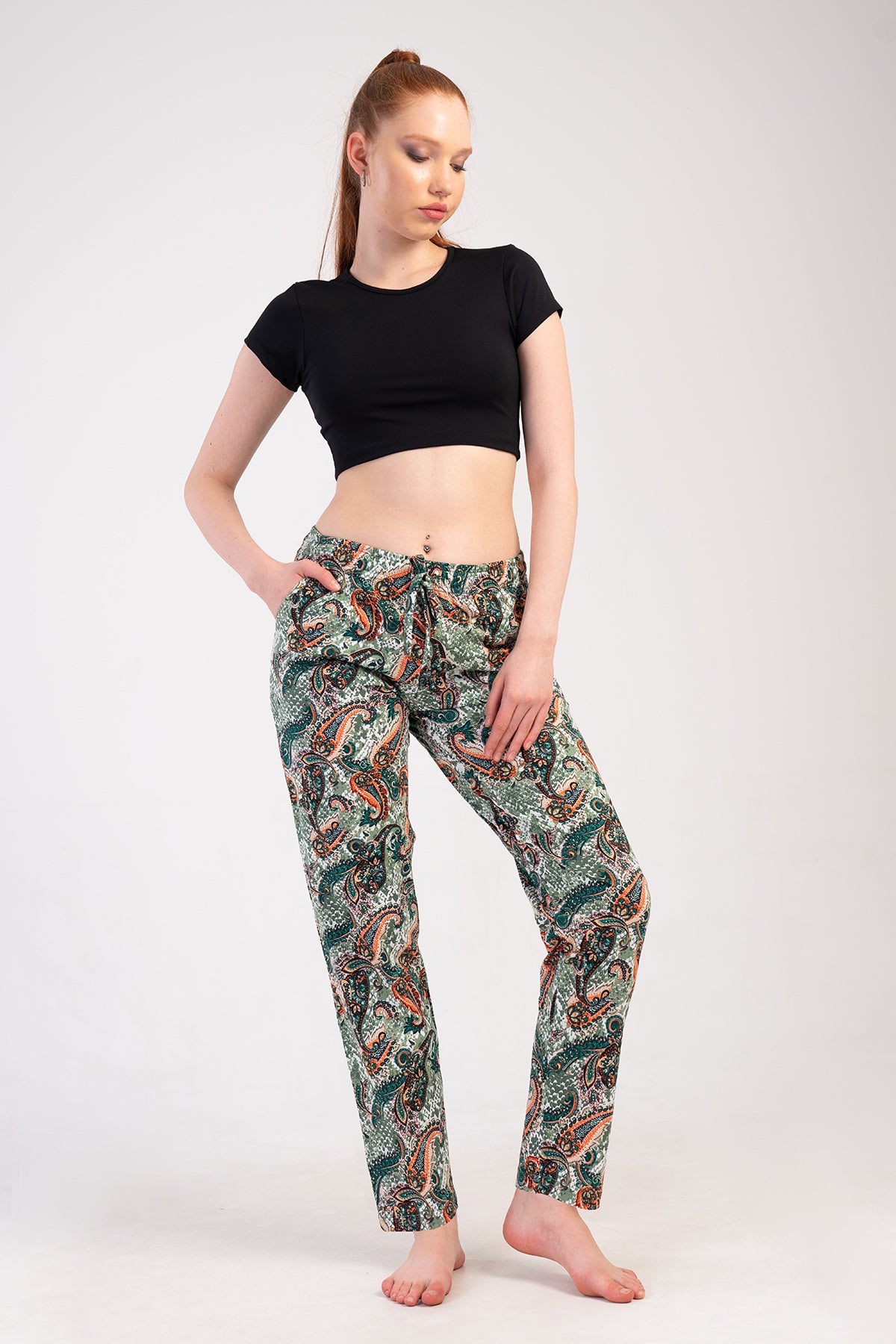 PANTALON PIJAMA FEMEI P.SUPREM XXL CU BUZUNARE - VERDE