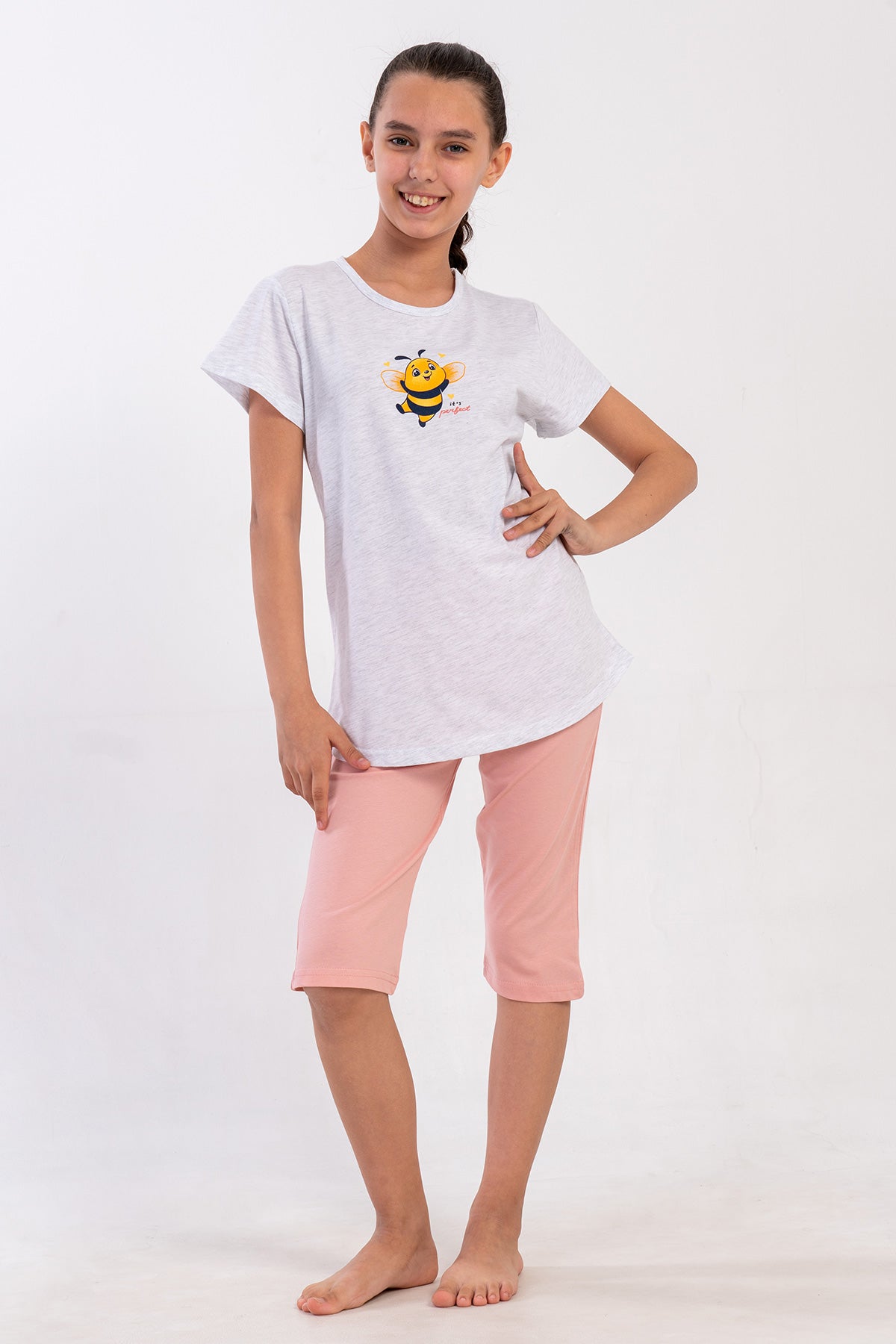 FETIȚE P.SUPREM GÂT ROTUND MÂNECĂ SCURTĂ FUSTĂ OVALĂ COSTUM CAPRI (5-6/11-12) - BABY PINK
