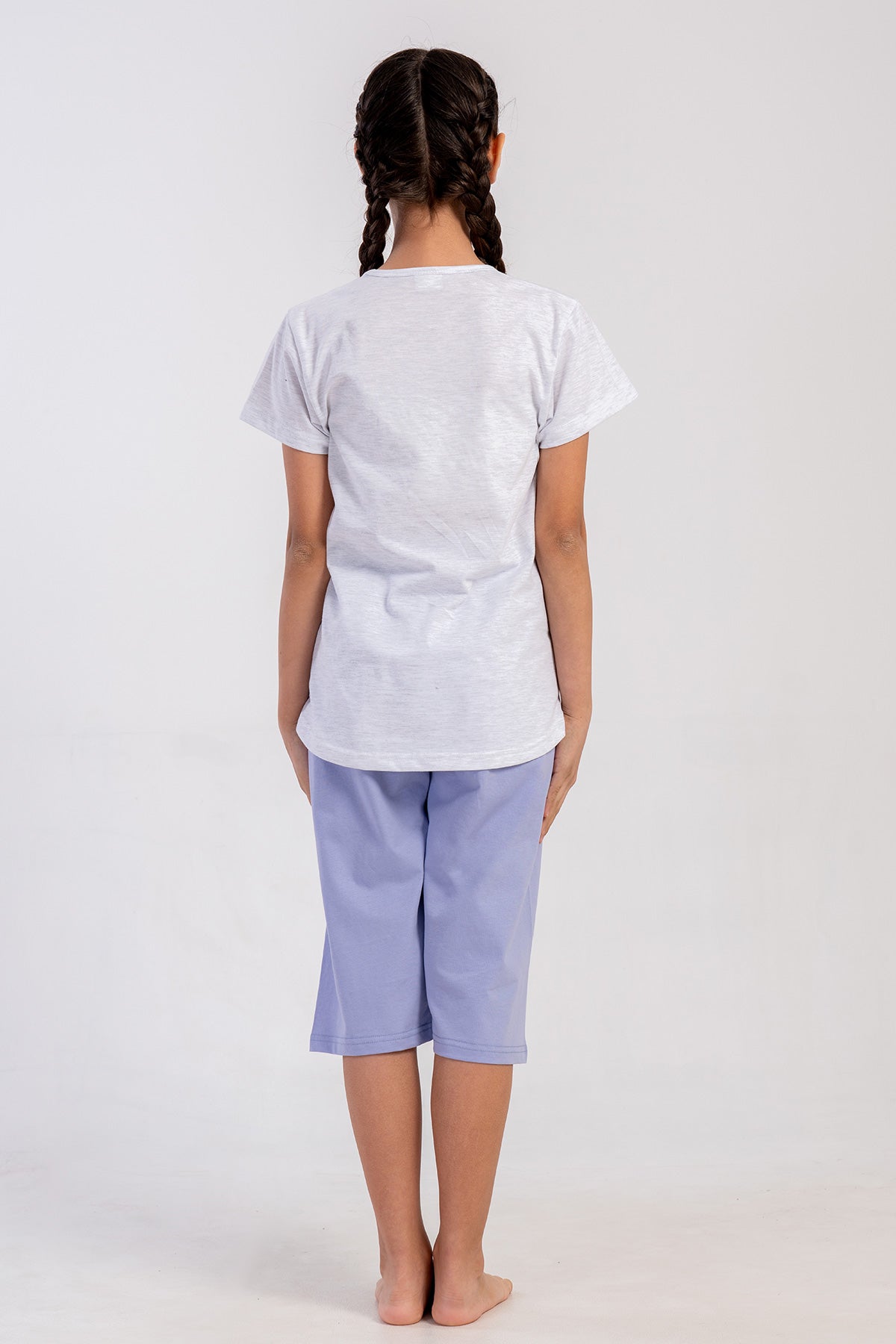 SET FETIȚE P.SUPREM Guler rotund, mânecă scurtă, fustă ovală, pantaloni trei sferturi (1-2/7-8) - LILAC