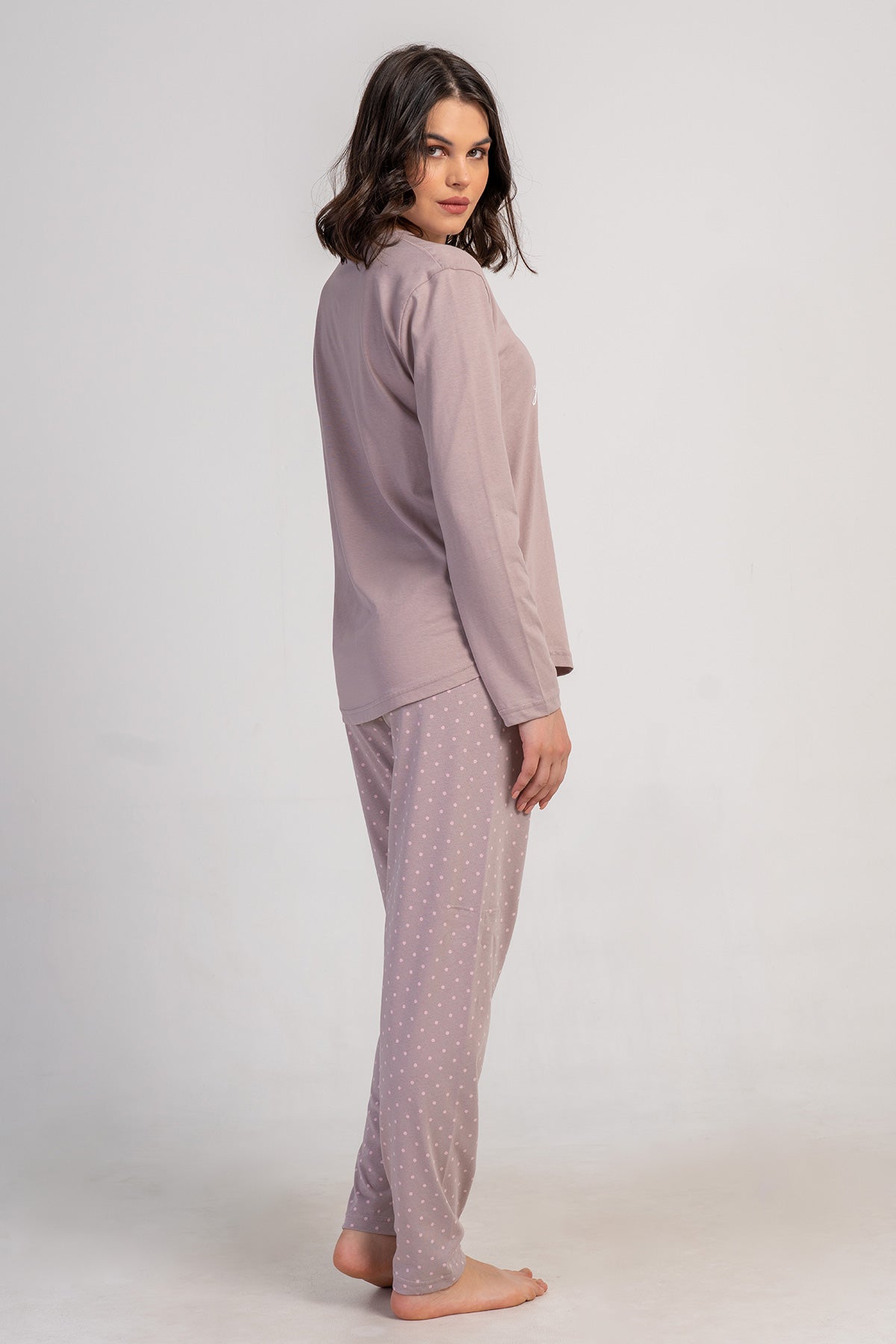 SET PIJAMALE DAMA P.SUPREM XXL, GULER LA BAZA GATULUI, MANECA LUNGA, TIV OVAL - CAFELIU DESCHIS