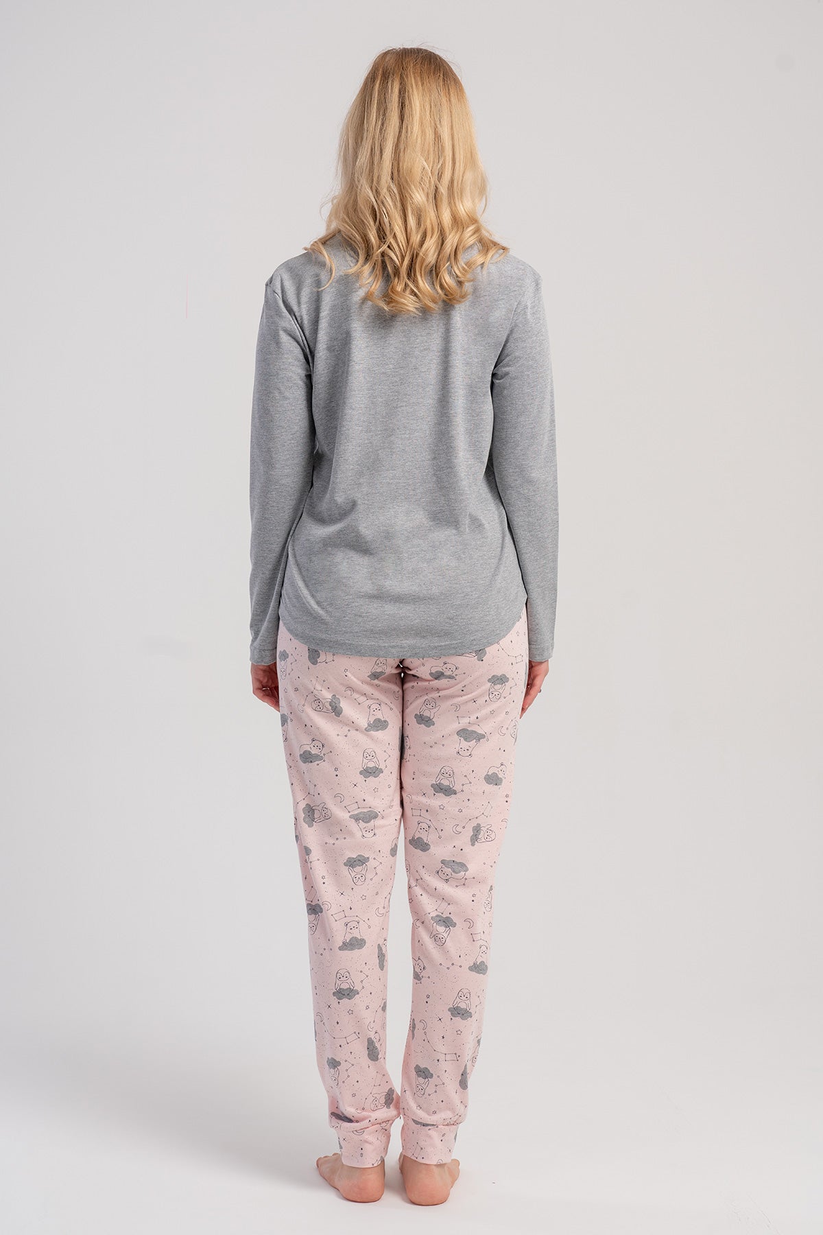 SET DE PIJAMA P.SUPREM CU GÂT ÎN O, MÂNECĂ LUNGĂ, CU MANȘETE OVALE, PENTRU DAMĂ - GRI MELANGE