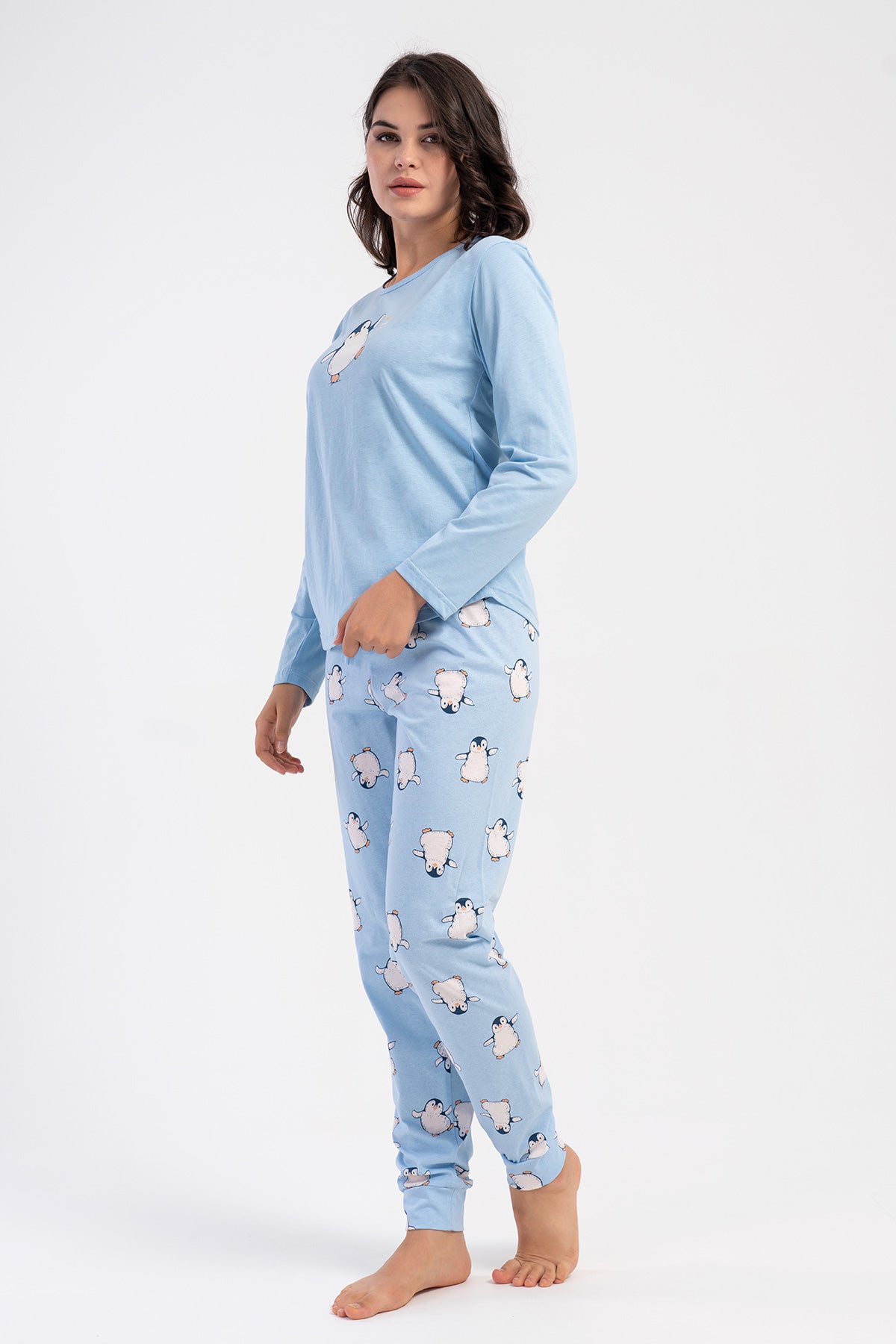SET PIJAMA FEMEI GULER ROTUND MÂNECĂ LUNGĂ TIV OVAL MANȘETĂ SUPREM - ALBASTRU