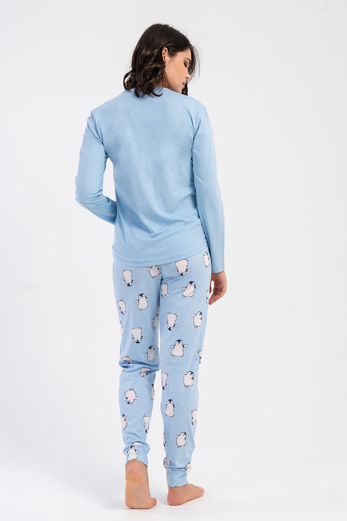 SET PIJAMA FEMEI GULER ROTUND MÂNECĂ LUNGĂ TIV OVAL MANȘETĂ SUPREM - ALBASTRU