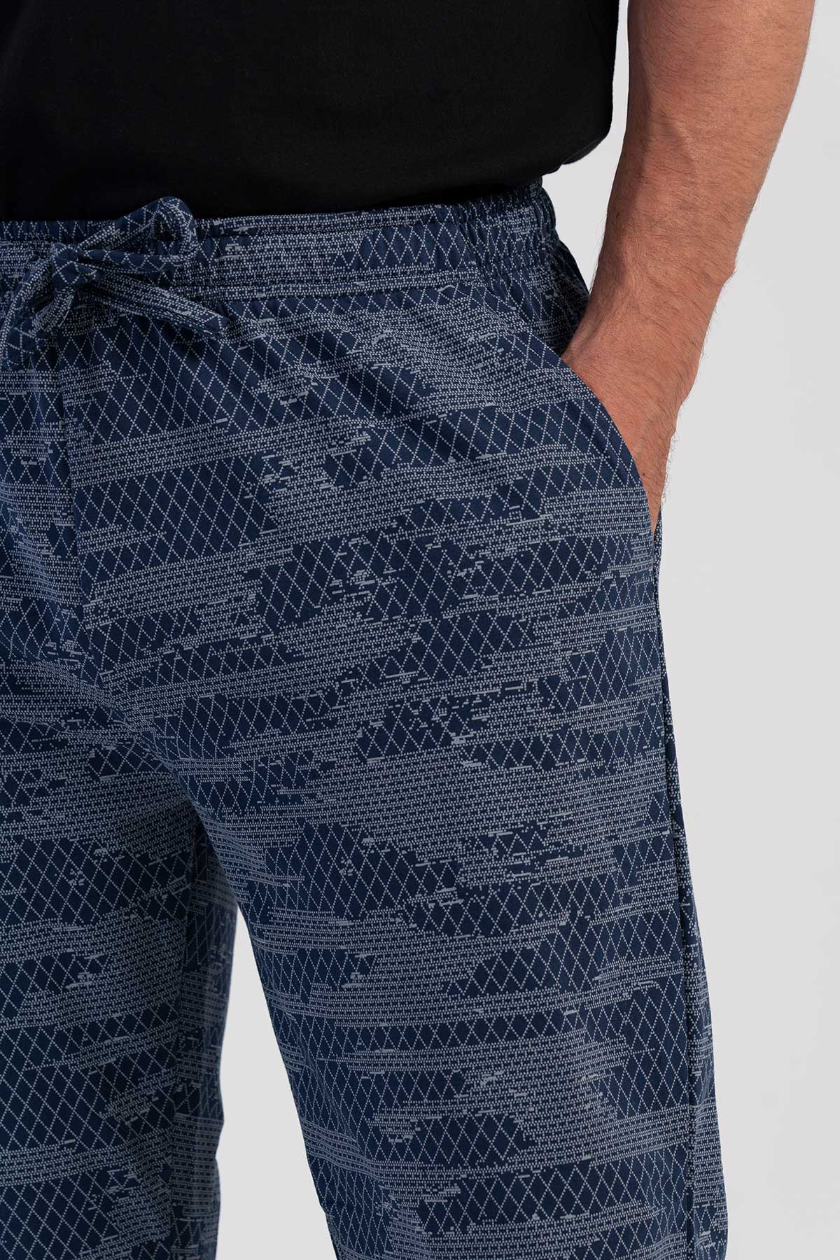 PANTALONI DE PIJAMALE DE BĂRBAȚI CU BUZUNARE SUPREM XXL SINGLE - ALBASTRU ÎNCHIS