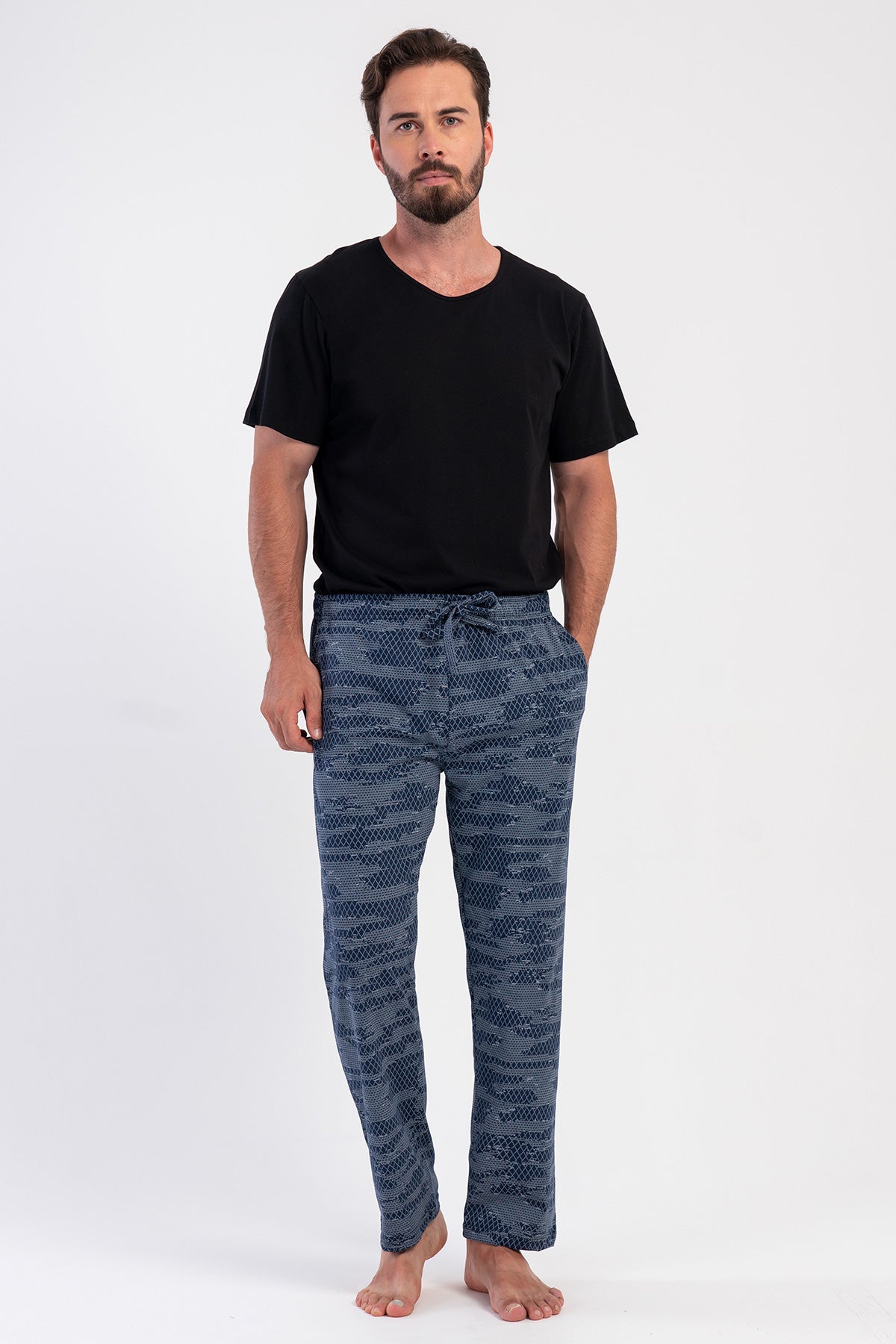 PANTALONI DE PIJAMALE DE BĂRBAȚI CU BUZUNARE SUPREM XXL SINGLE - ALBASTRU ÎNCHIS