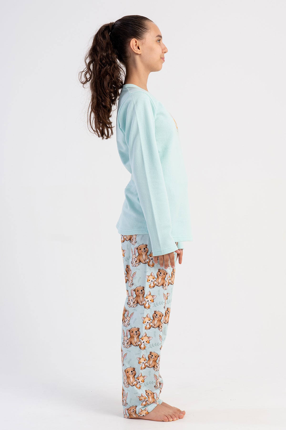 SET PIJAMA FATA, 2 FIRE, GUL ROTUND, MANECA LUNGA, TAIETURA OVALA (7-8/13-14) - VERDE MINT