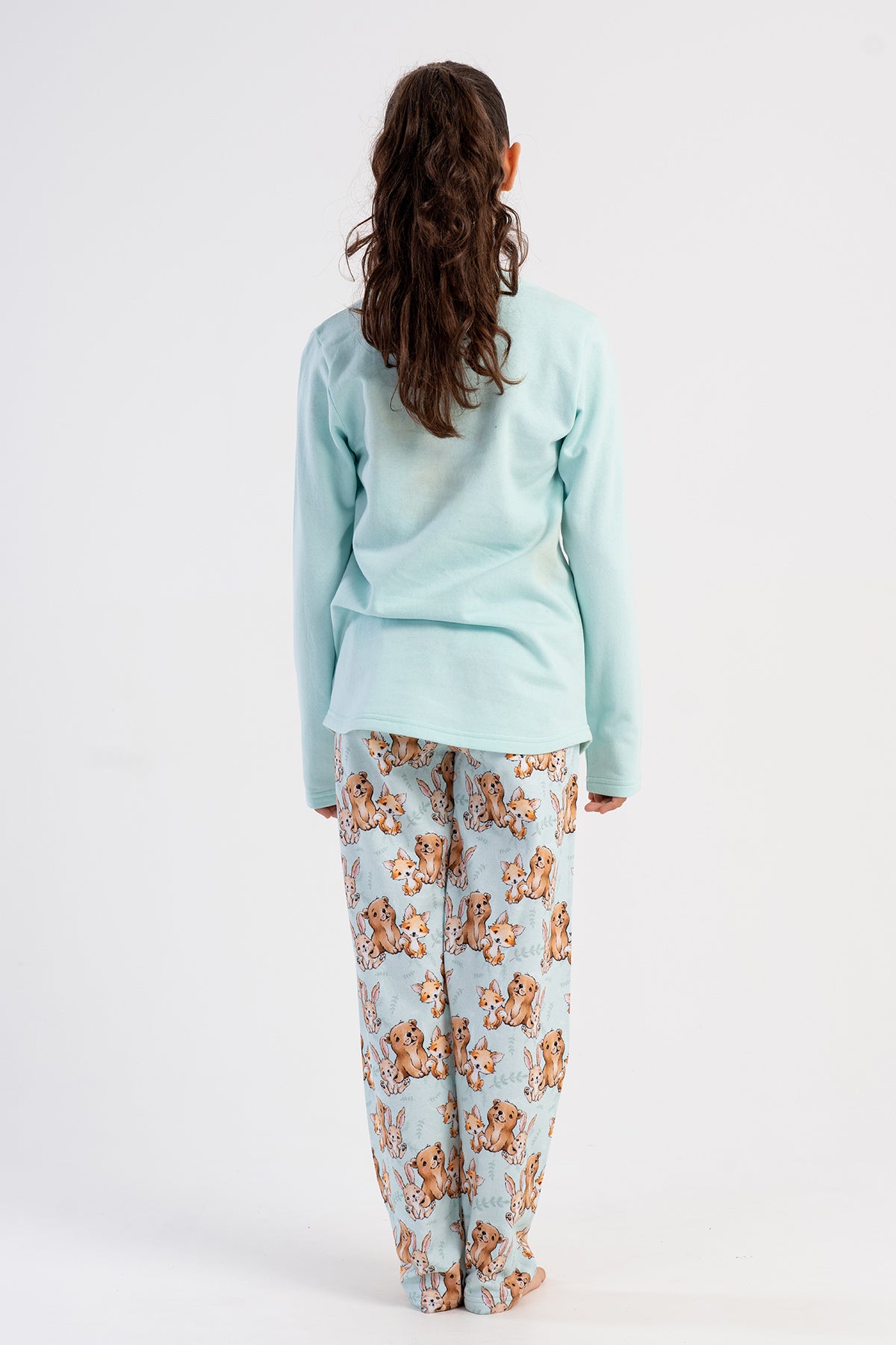 SET PIJAMA FATA, 2 FIRE, GUL ROTUND, MANECA LUNGA, TAIETURA OVALA (7-8/13-14) - VERDE MINT