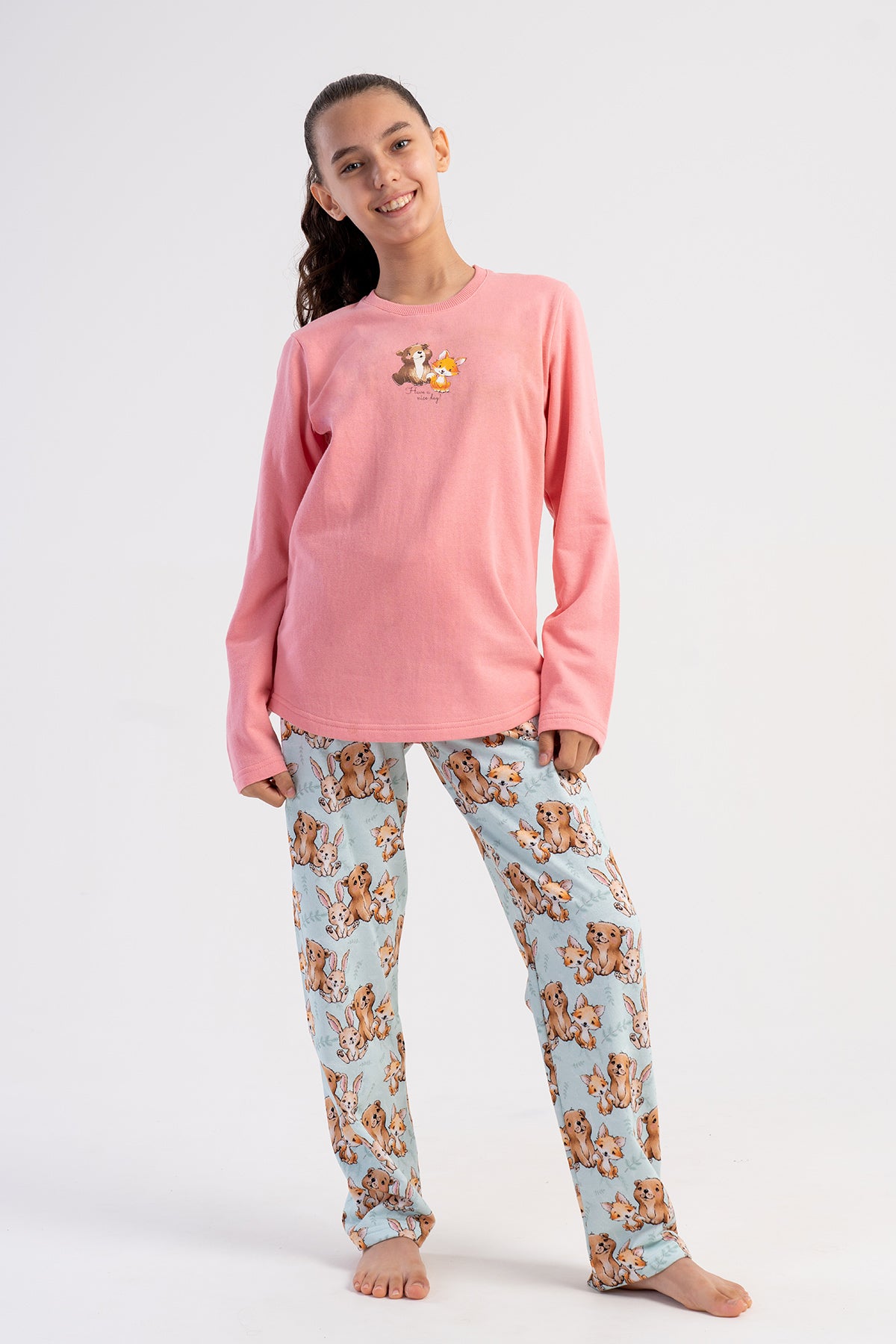 SET PIJAMALE FETE 2 FIRE GUL ROTUND MANECA LUNGA TIV OVAL (7-8/13-14) - ROZ