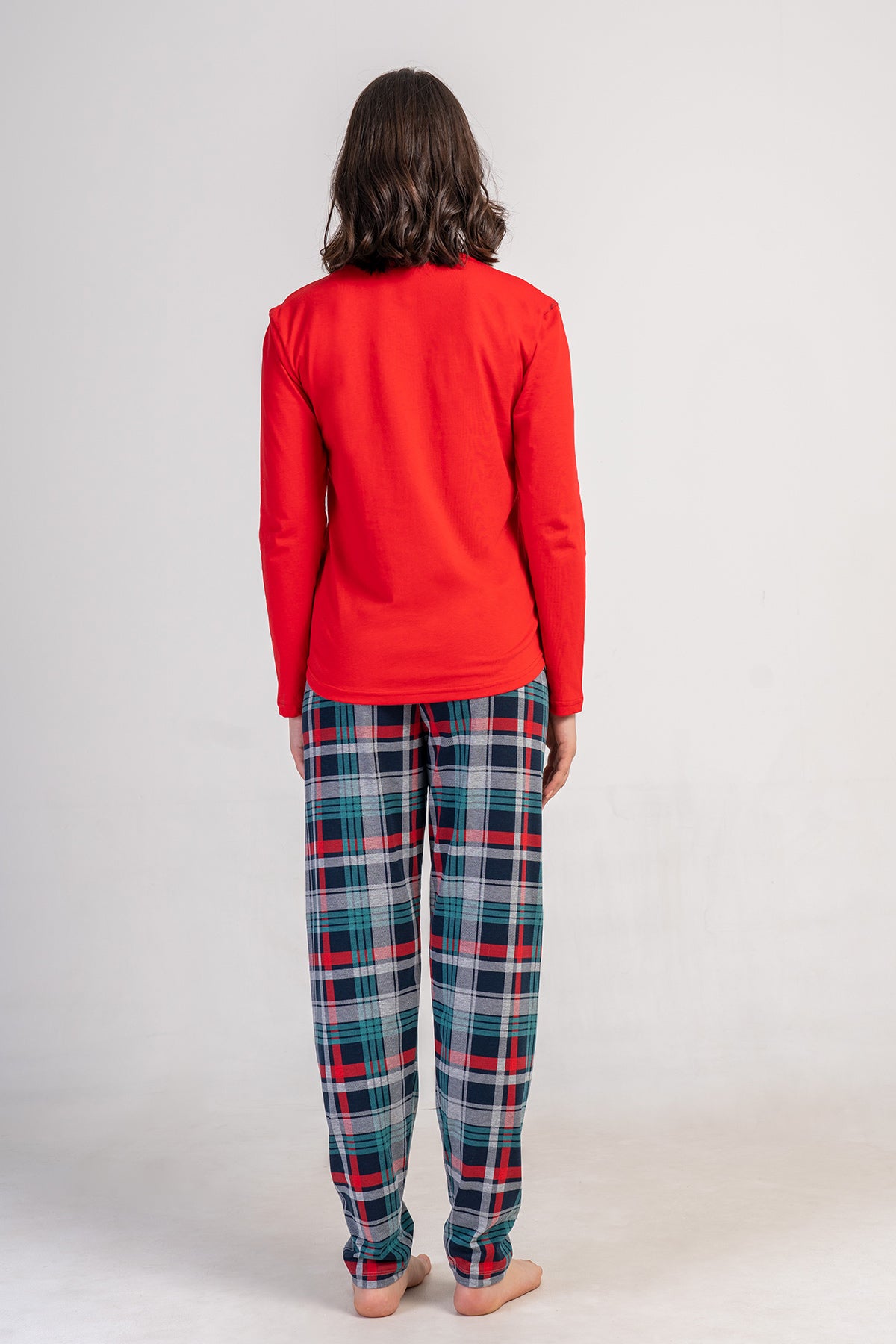 SET DE PIJAMA OVALĂ CU FUSTĂ ȘI MÂNECĂ LUNGĂ LYC SUPREM PENTRU DAMĂ - ROȘU NOU