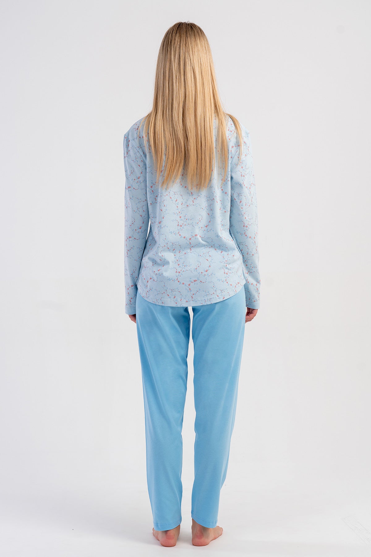 SET PIJAMA DAMA P.SUPREM DECOLTEU ROTUND MÂNECĂ LUNGĂ CU TIV OVAL - ALBASTRU