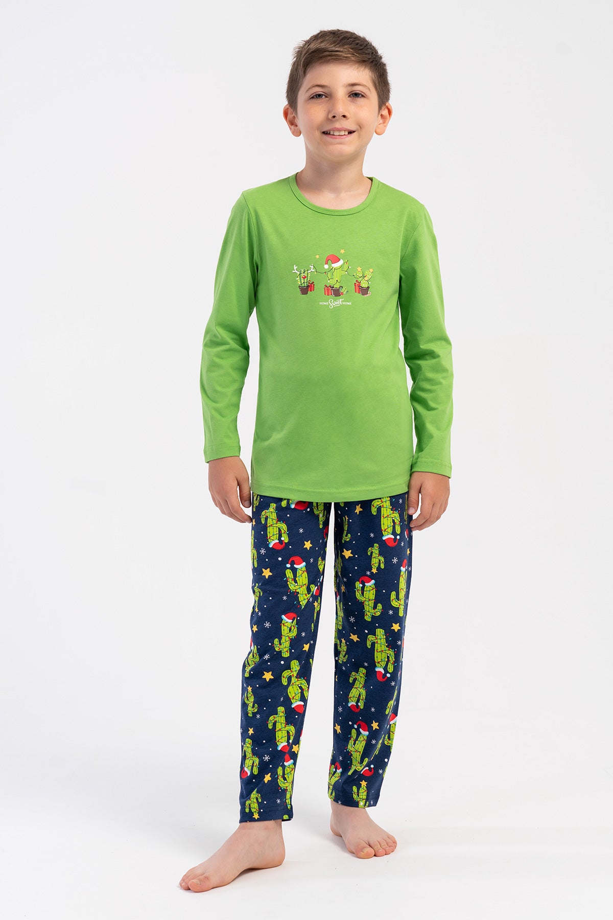 SET PIJAMALE PENTRU BĂIEȚI, GULER ROTUND, MÂNECĂ LUNGĂ, P.SUPREM (5-6/13-14) - VERDE ÎNCHIS