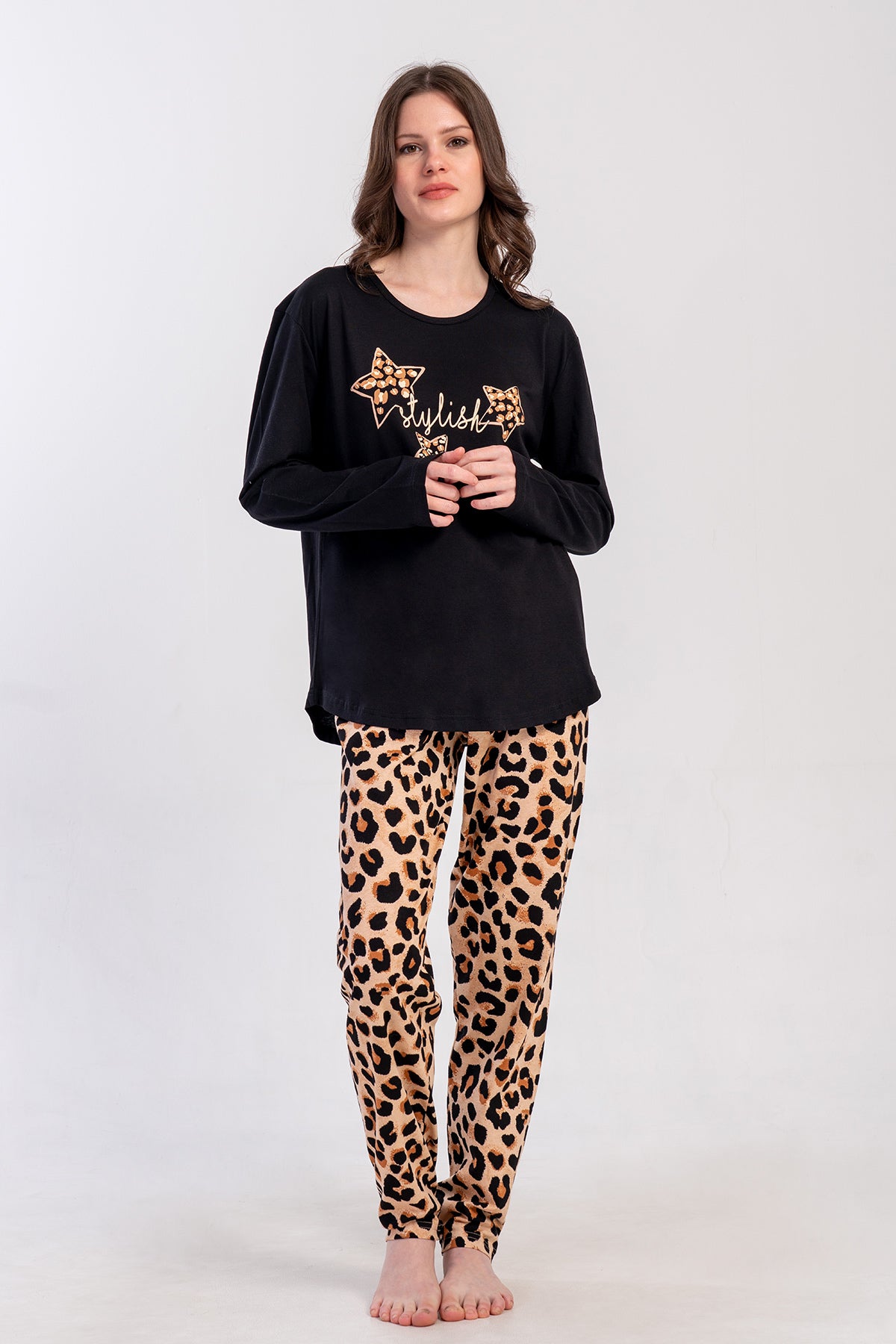 COMPLET PIJAMA DAMĂ P.SUPREM XXL CU GULER ROTUND MÂNECĂ LUNGĂ ȘI TIV OVAL - NEGRU