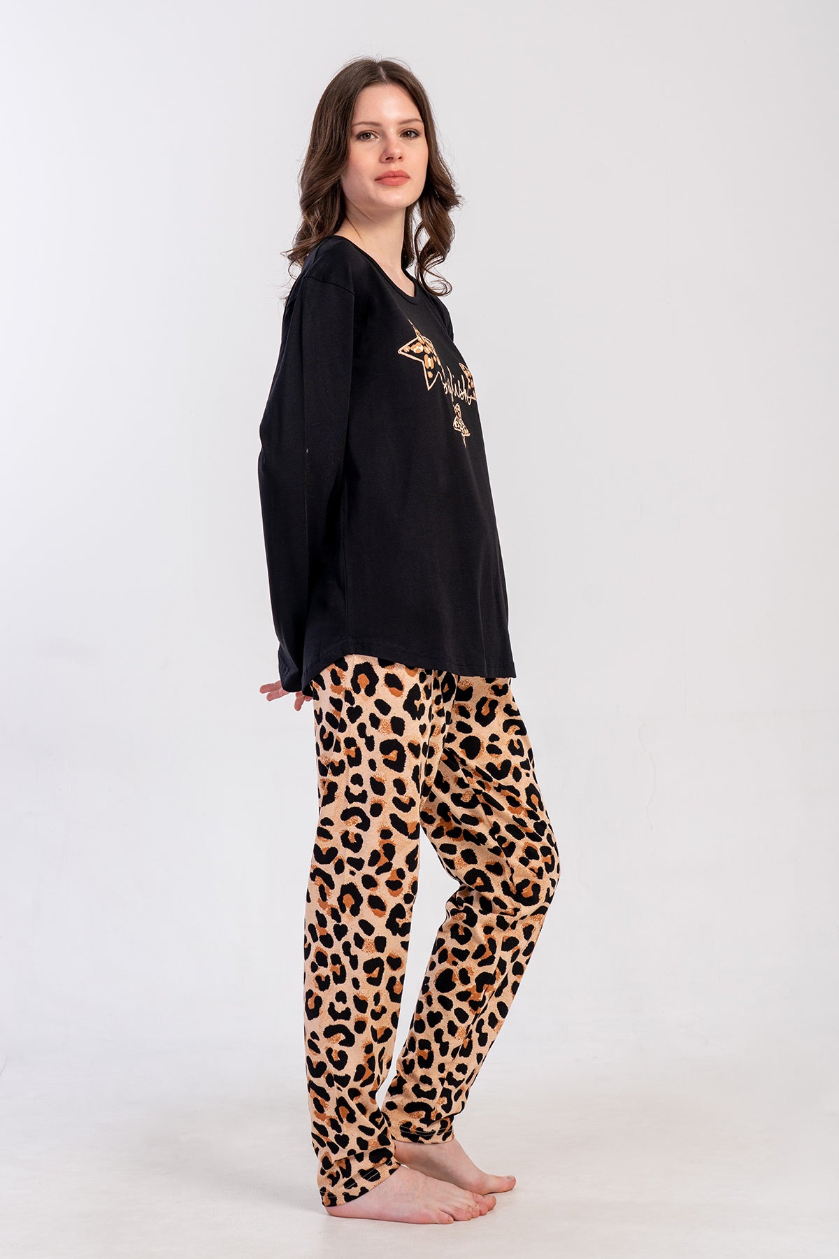 COMPLET PIJAMA DAMĂ P.SUPREM XXL CU GULER ROTUND MÂNECĂ LUNGĂ ȘI TIV OVAL - NEGRU