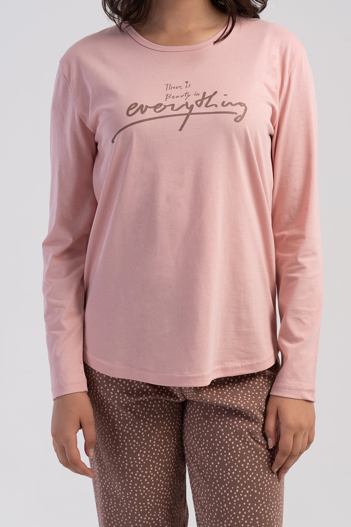 SET PIJAMA DE DAMĂ P.SUPREM XXL CU GÂT ROTUND, MÂNECĂ LUNGĂ ȘI TIV OVAL - ROZ